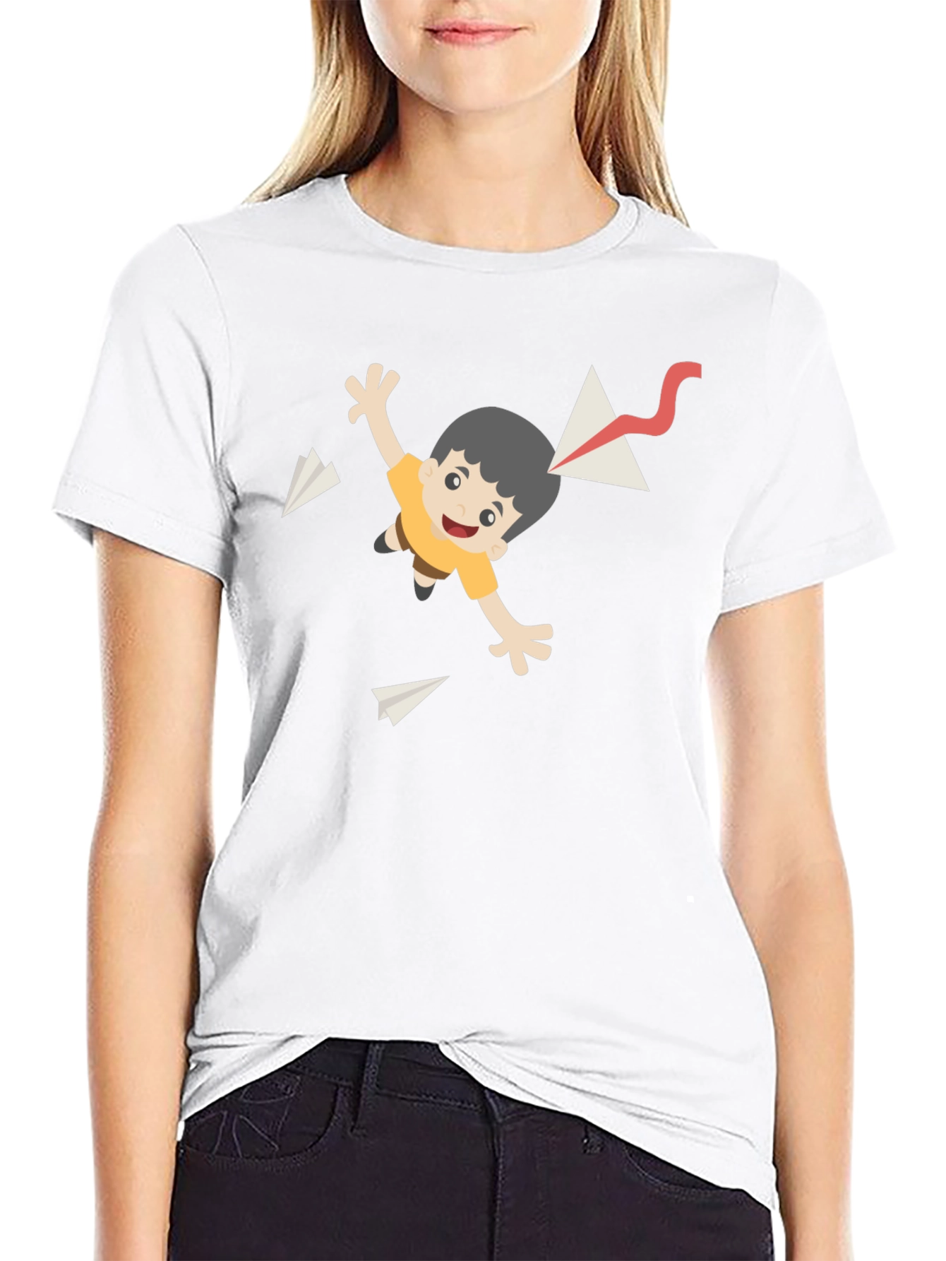 Cartoon Kite T-Shirt - Black Cotton Tee