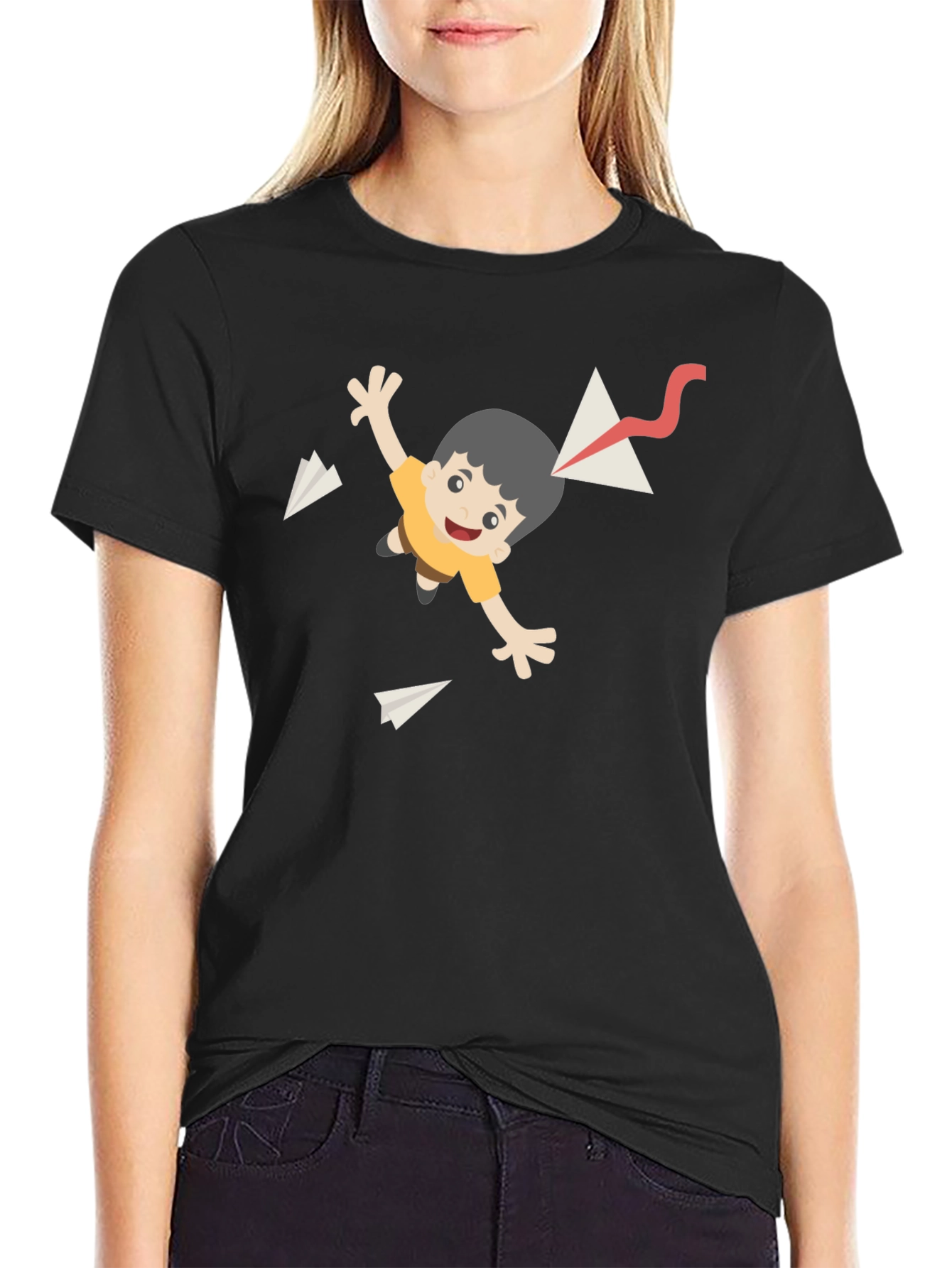 Cartoon Kite T-Shirt - Black Cotton Tee