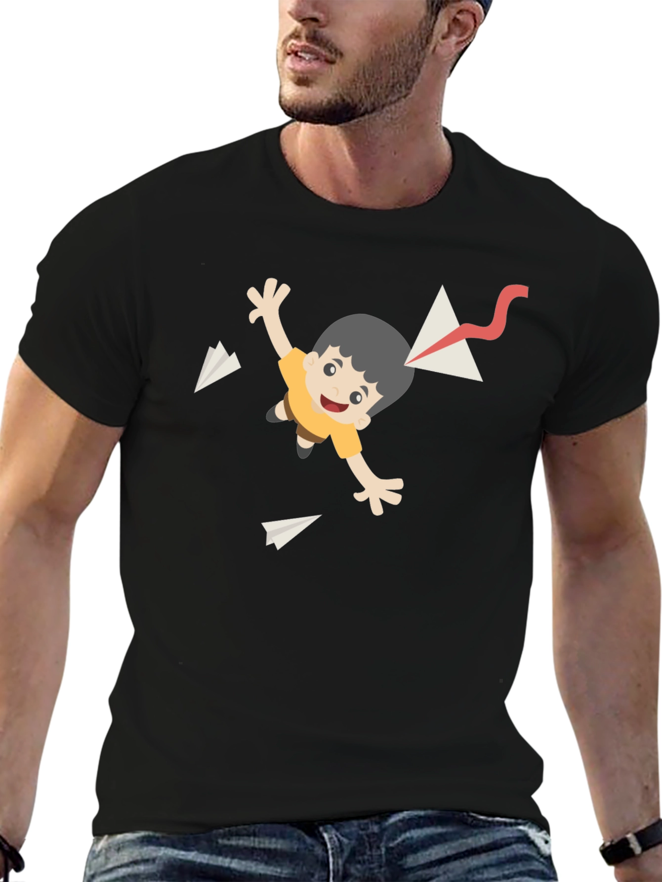 Cartoon Kite T-Shirt - Black Cotton Tee