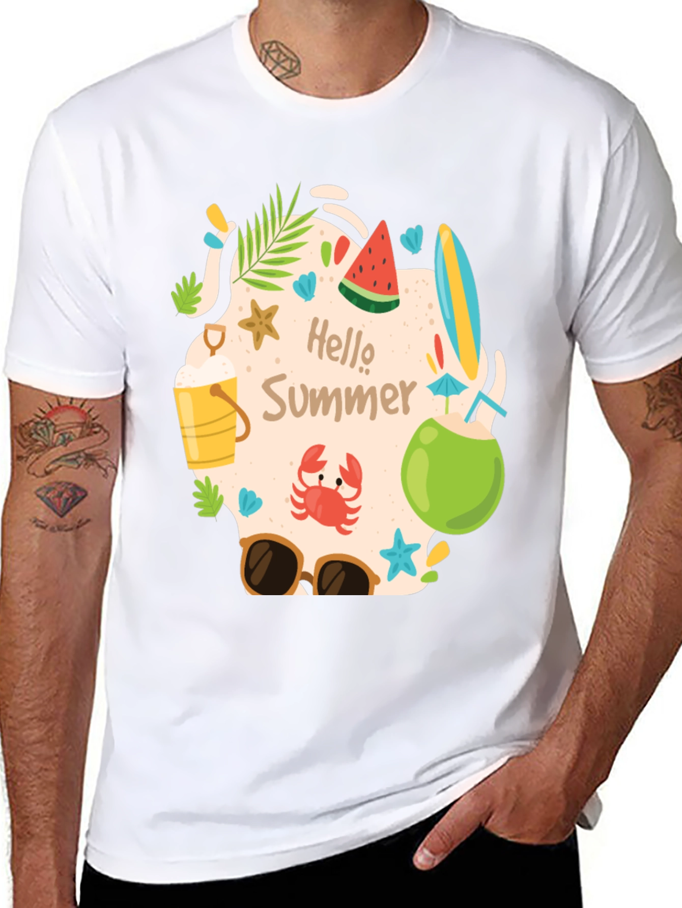 Hello Summer Graphic Tee - Mens Casual T-Shirt