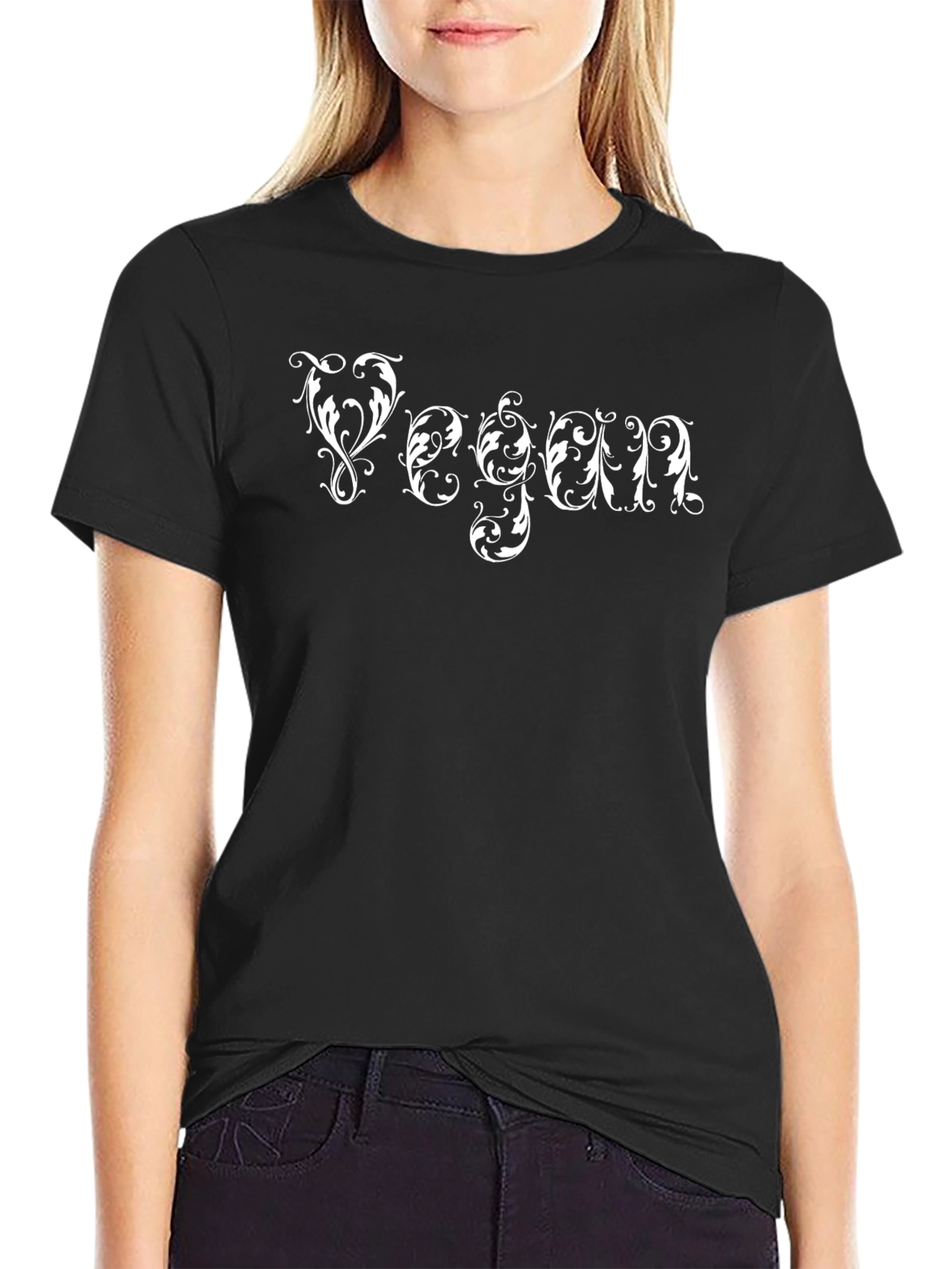 Vegan Ornamental Script Black T-Shirt