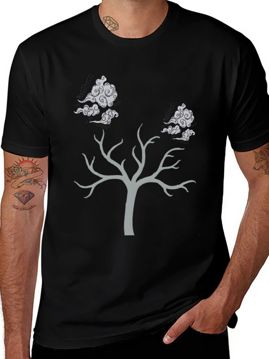Tree and Clouds Graphic T-Shirt - Black