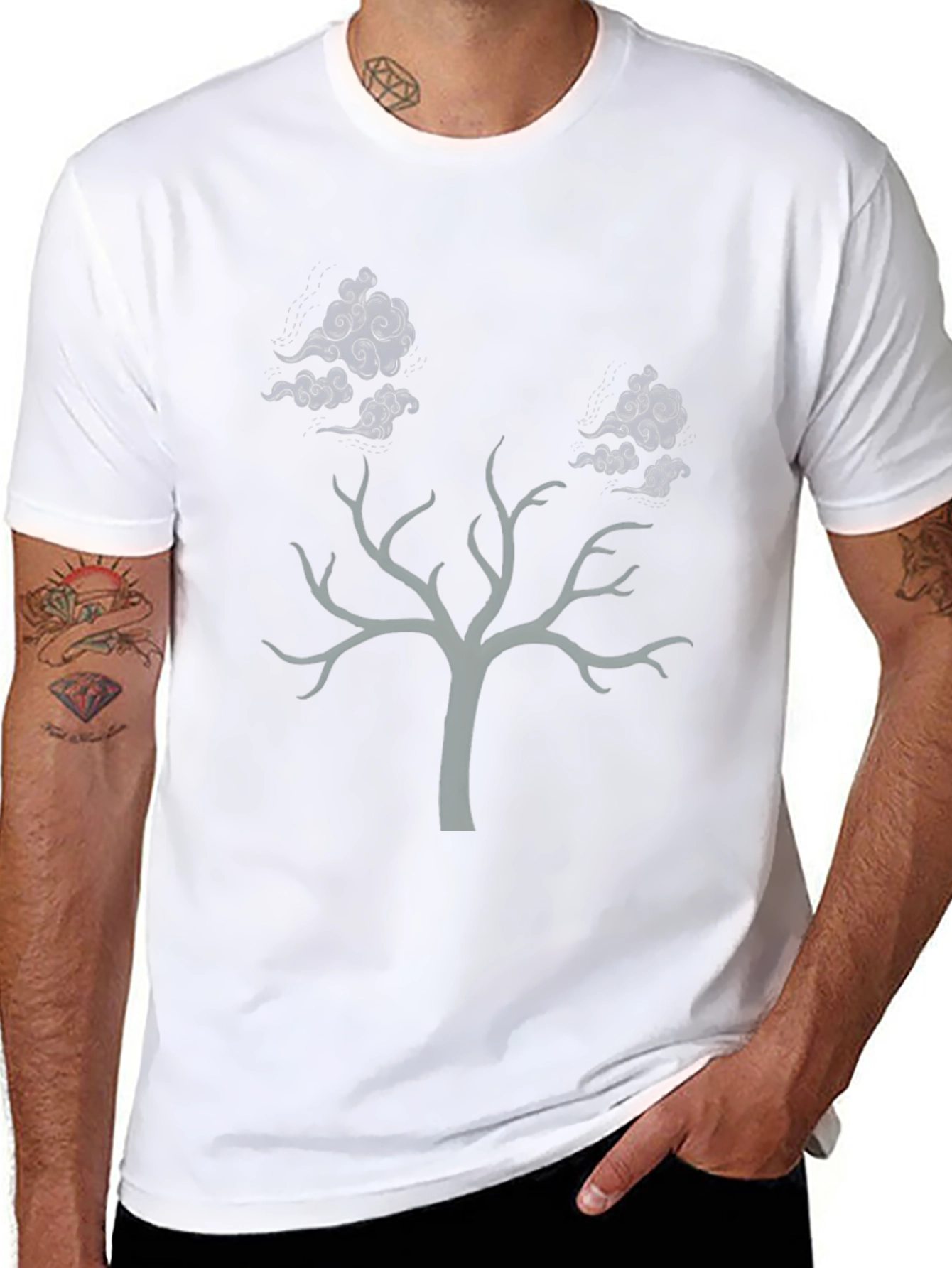 Tree and Clouds Graphic T-Shirt - Black