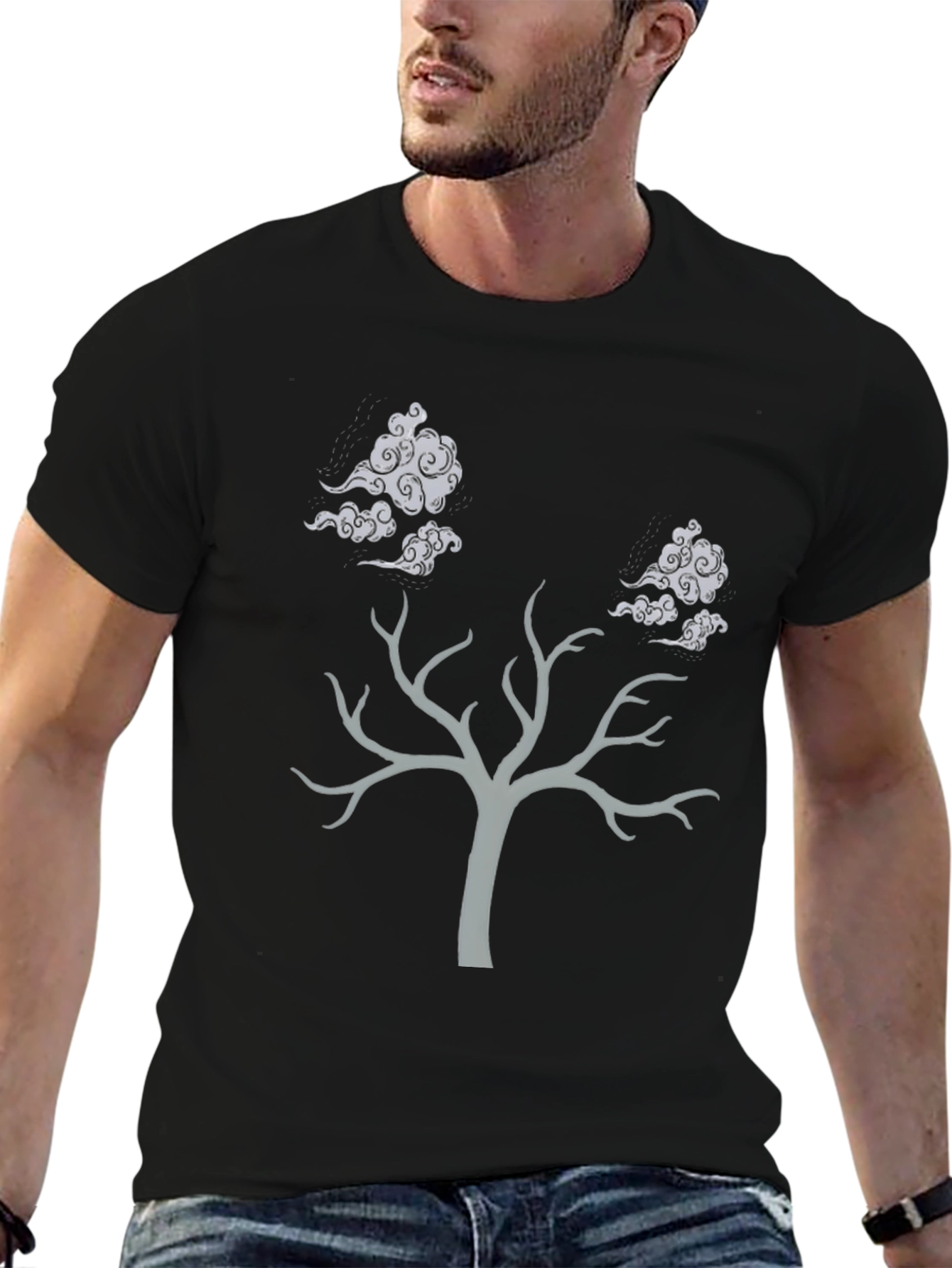 Tree and Clouds Graphic T-Shirt - Black