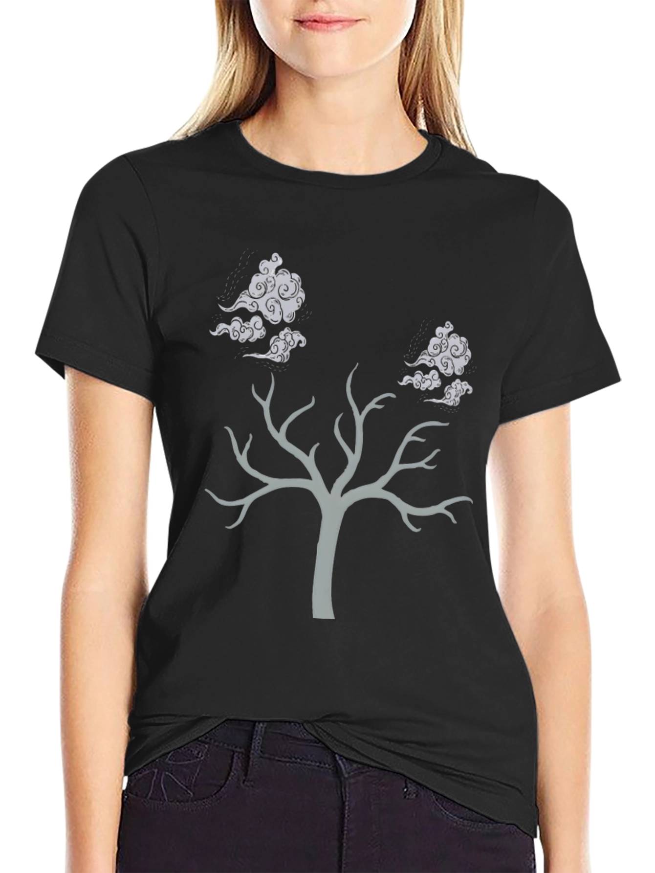 Tree and Clouds Graphic T-Shirt - Black