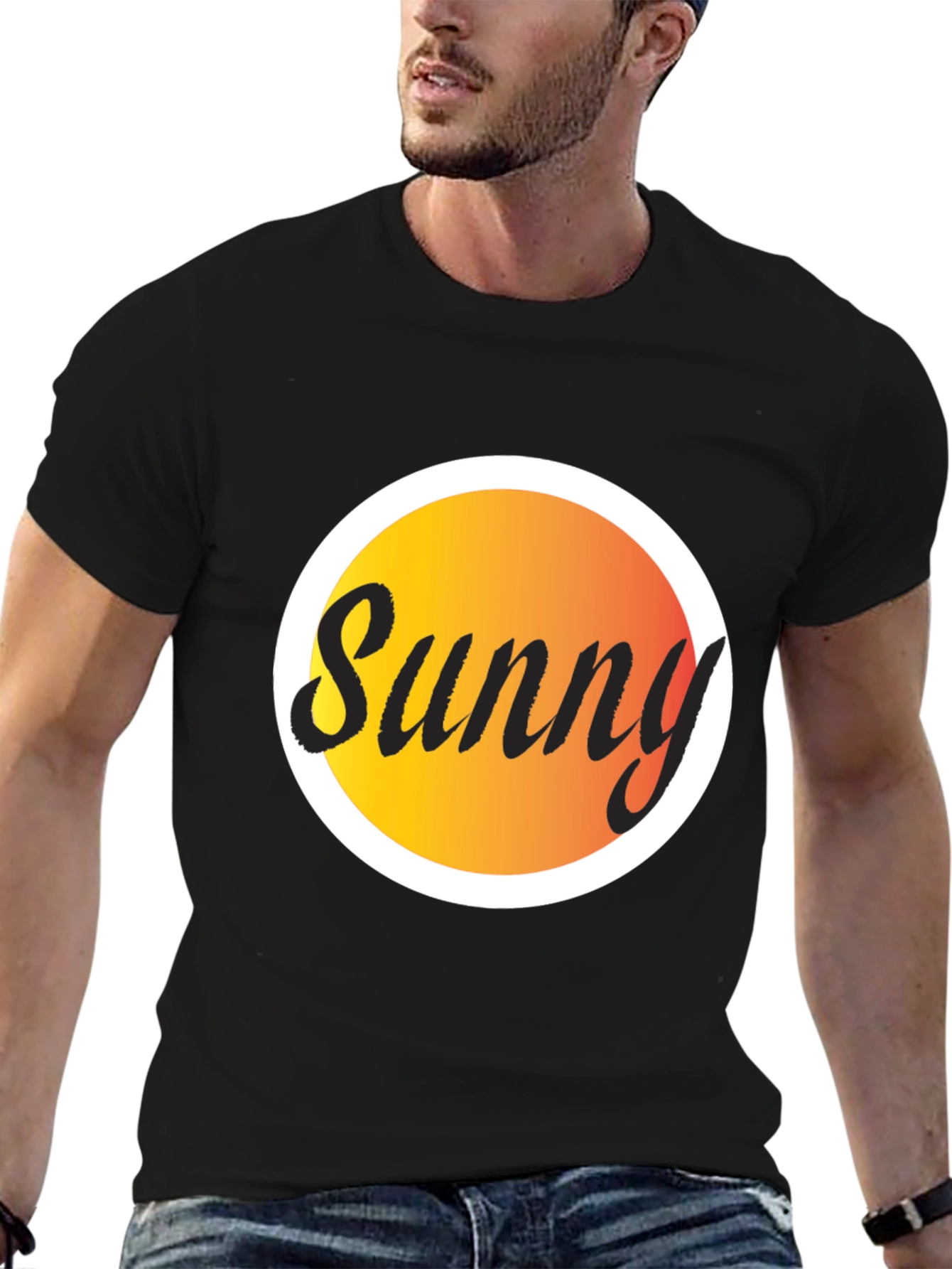 Sunny Graphic Tee - Black Cotton Blend T-Shirt