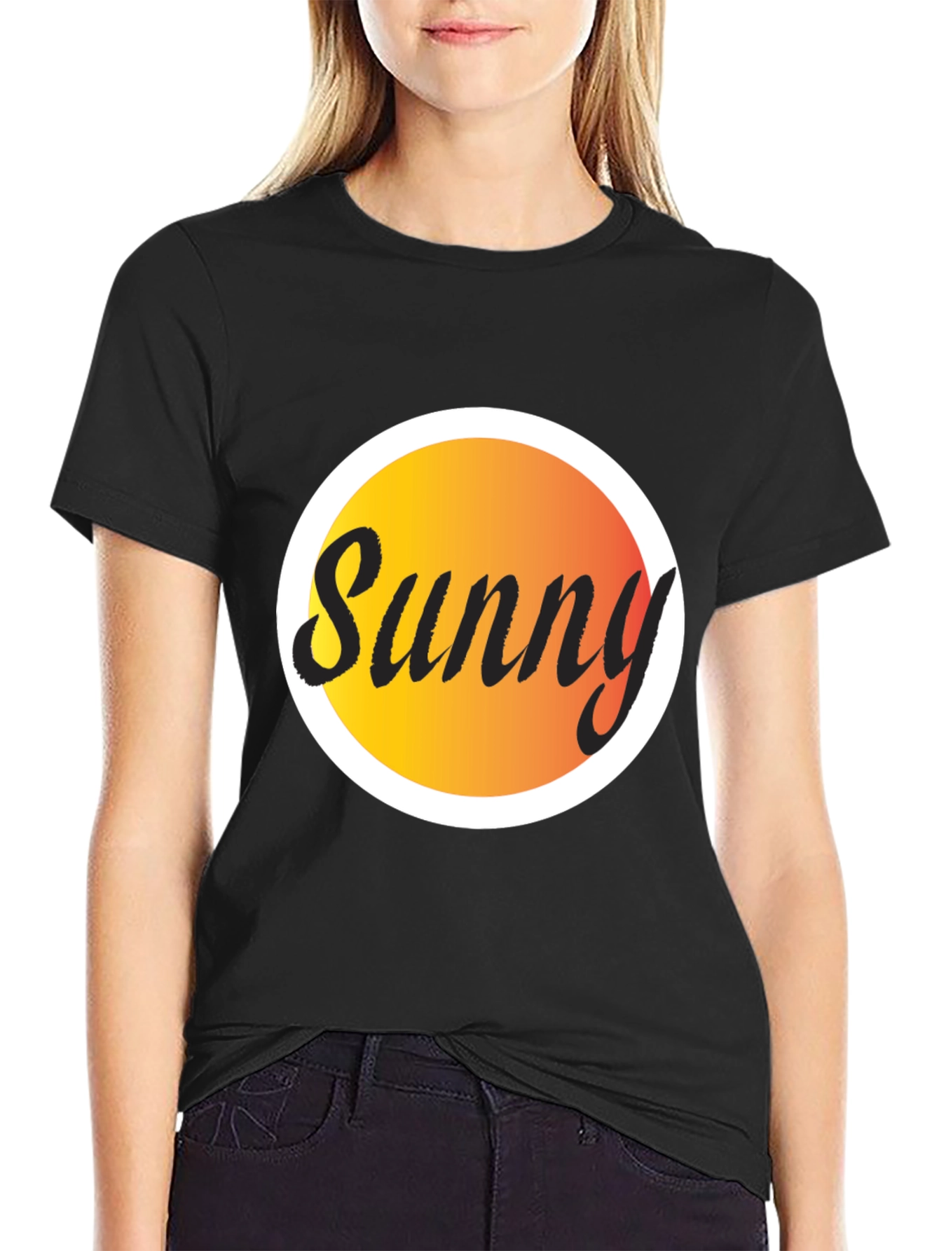 Sunny Graphic Tee - Black Cotton Blend T-Shirt