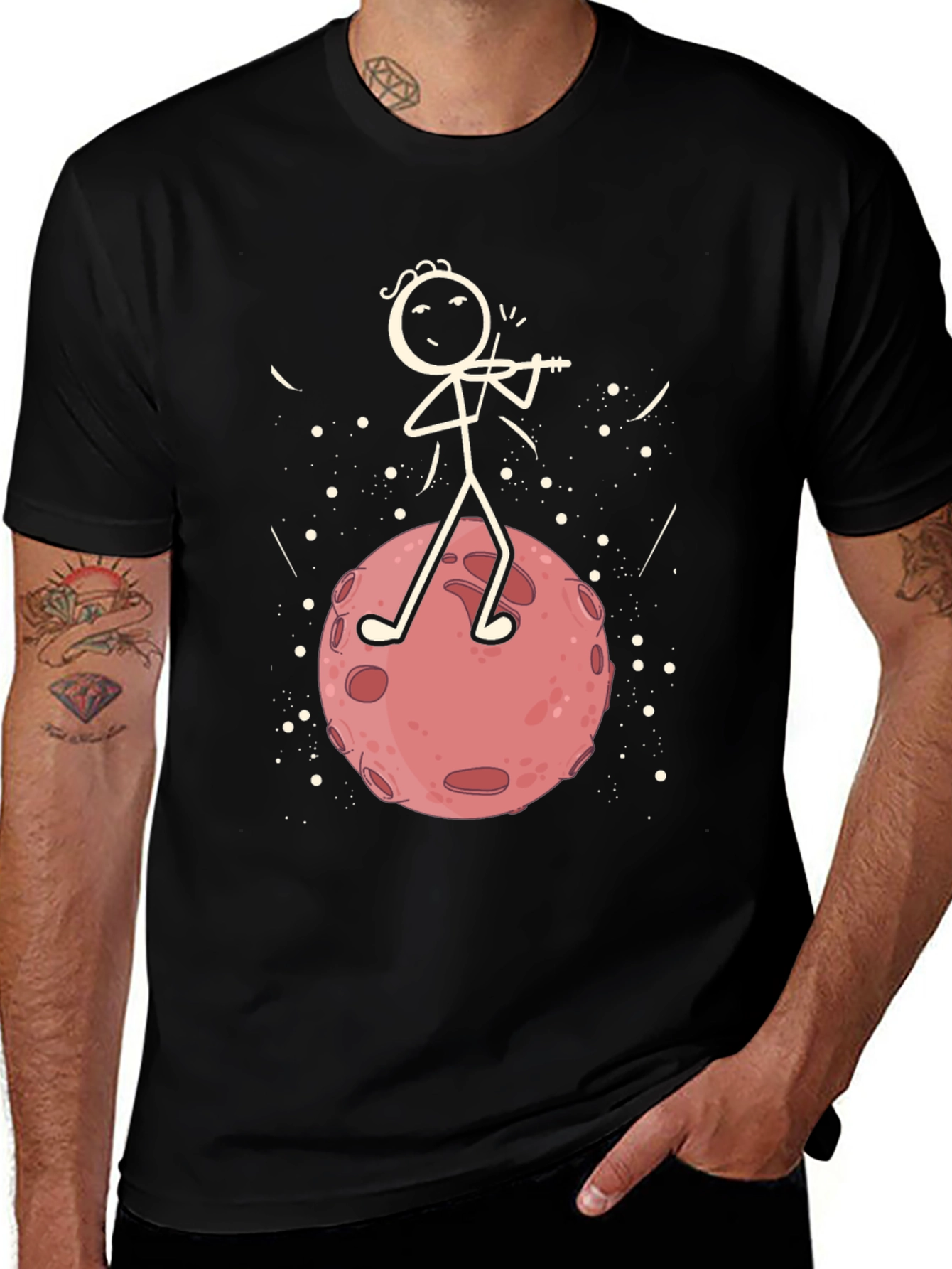 Moon Violinist Graphic T-Shirt - Black Cotton Tee