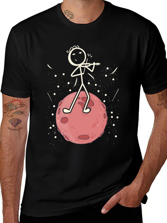 Moon Violinist Graphic T-Shirt - Black Cotton Tee