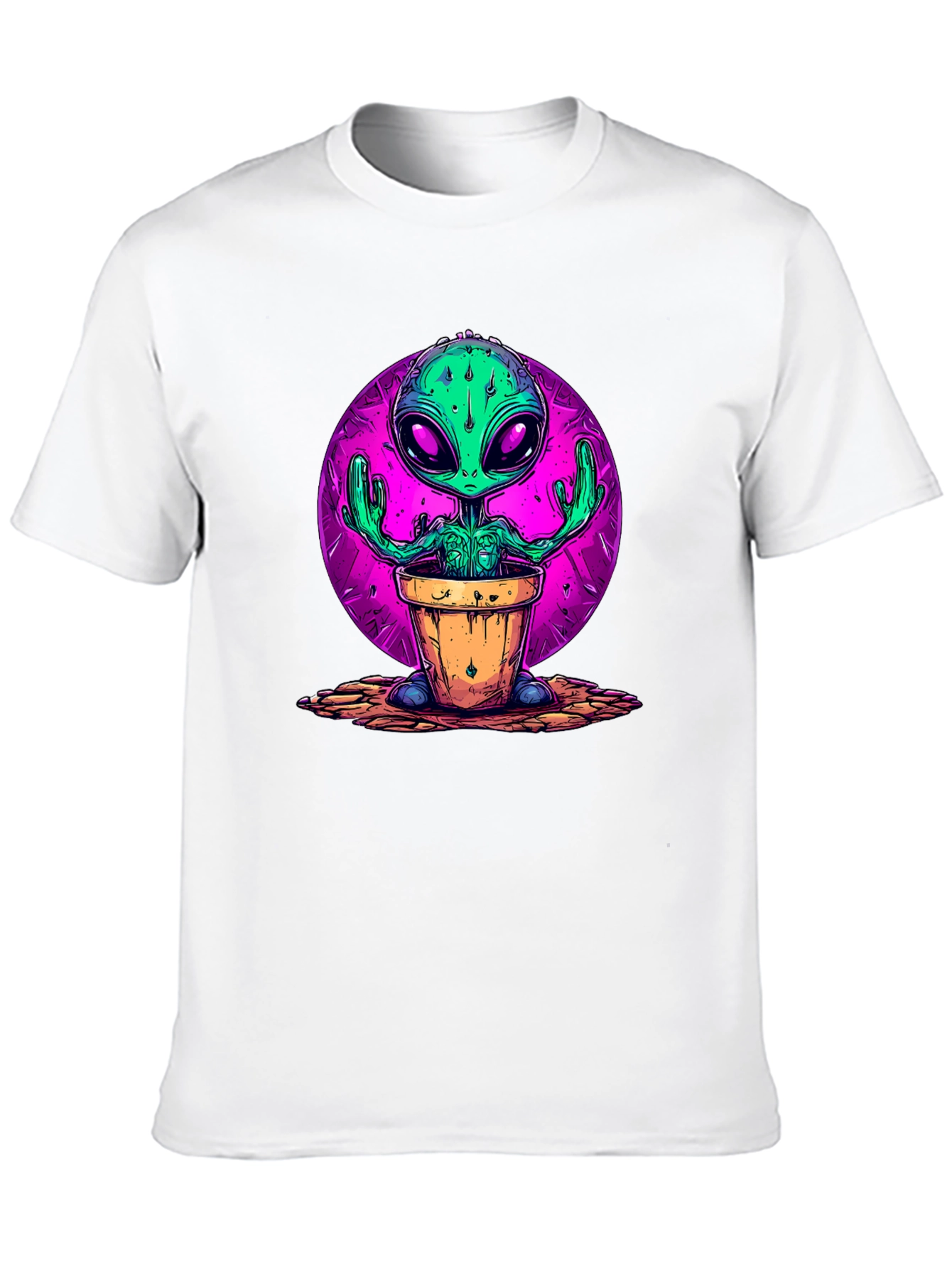 Alien in Pot Graphic Tee - Black Cotton T-Shirt