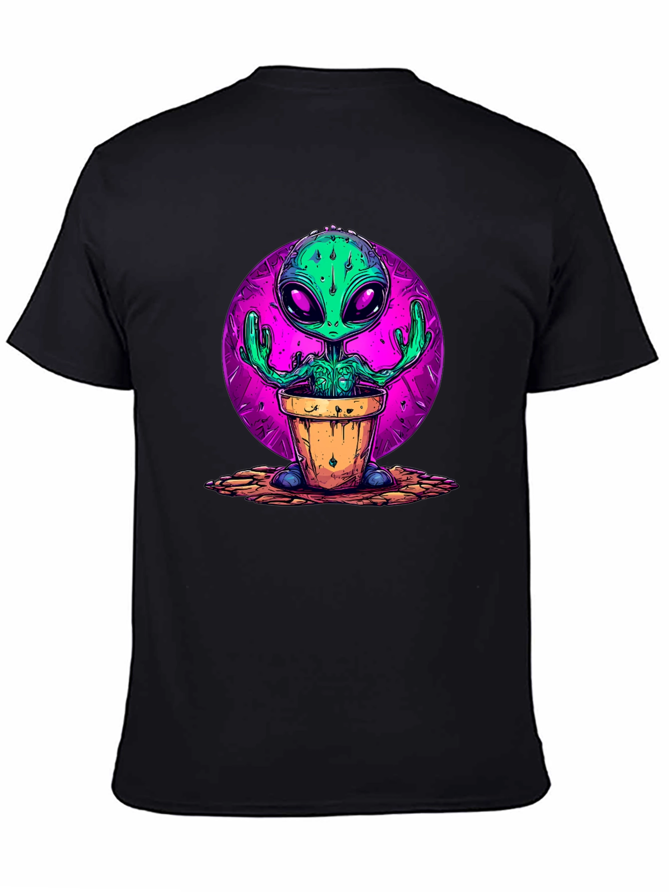Alien in Pot Graphic Tee - Black Cotton T-Shirt
