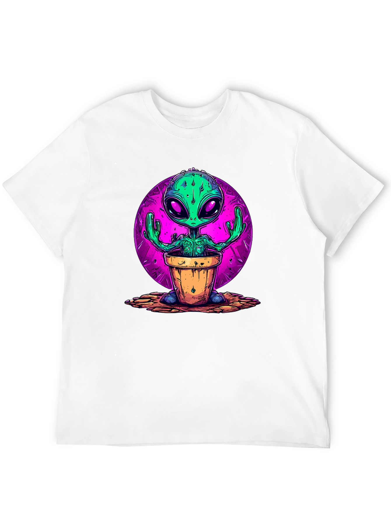 Alien in Pot Graphic Tee - Black Cotton T-Shirt