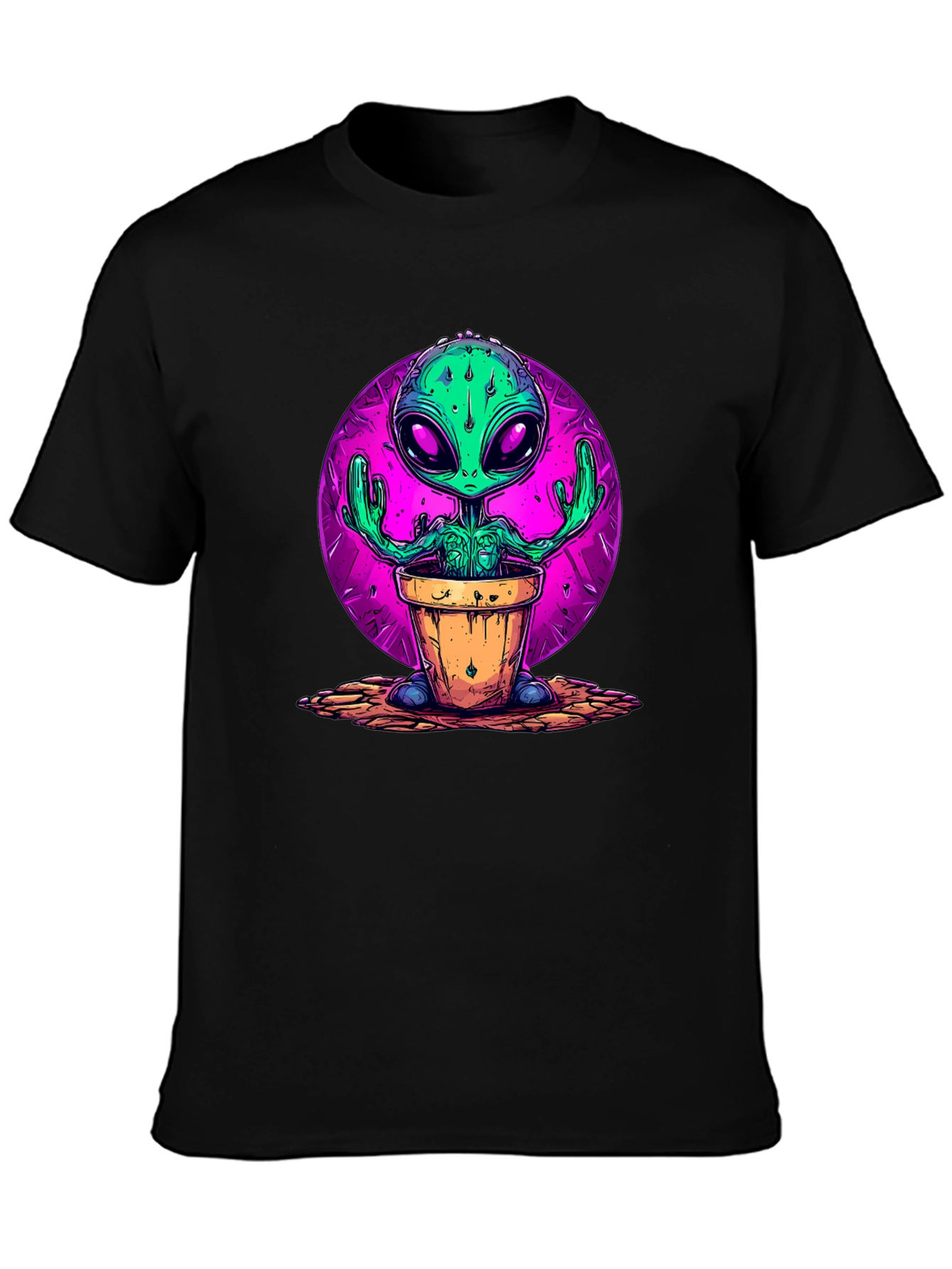 Alien in Pot Graphic Tee - Black Cotton T-Shirt