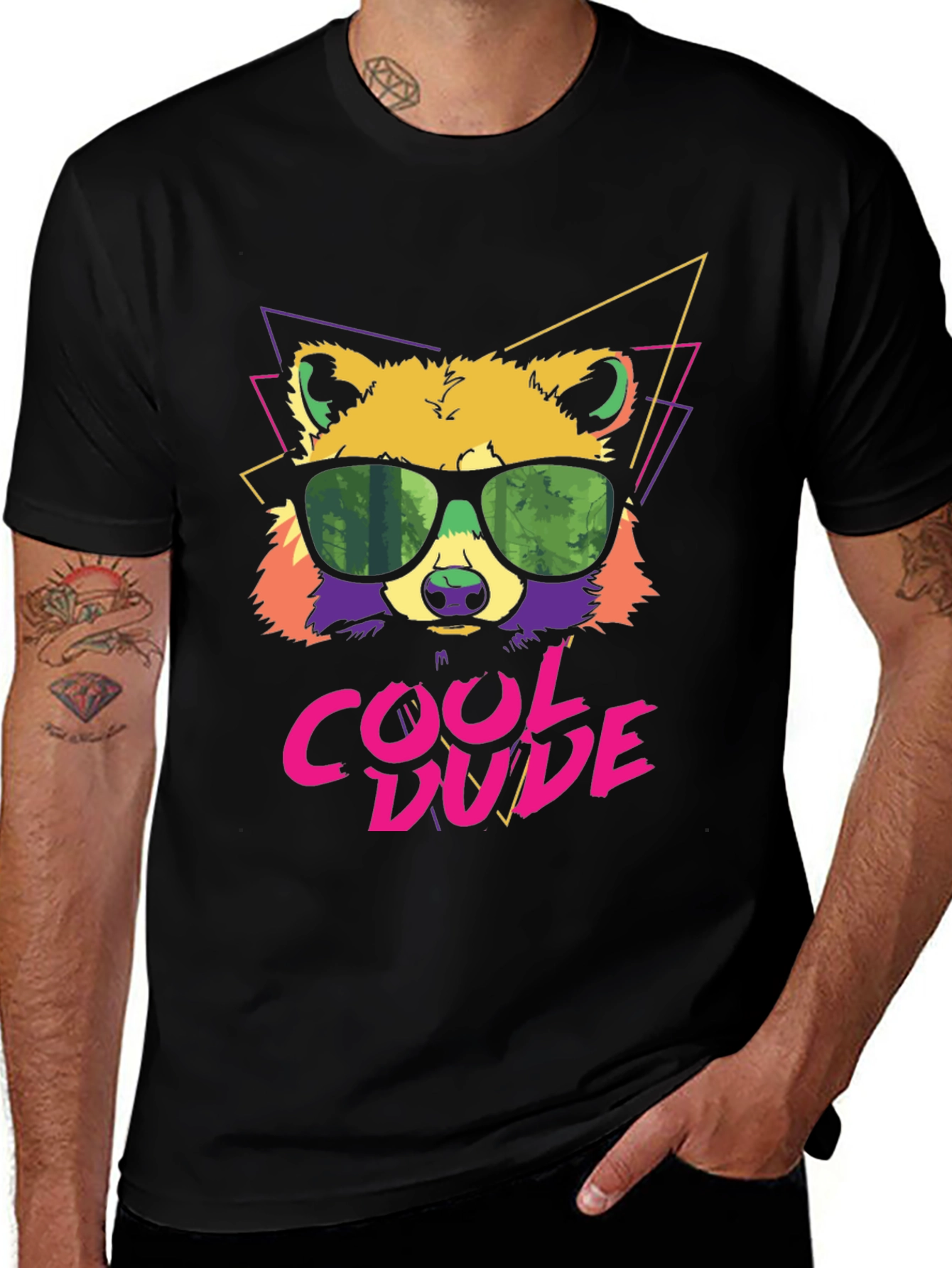 Cool Dude Raccoon Graphic Tee - Black