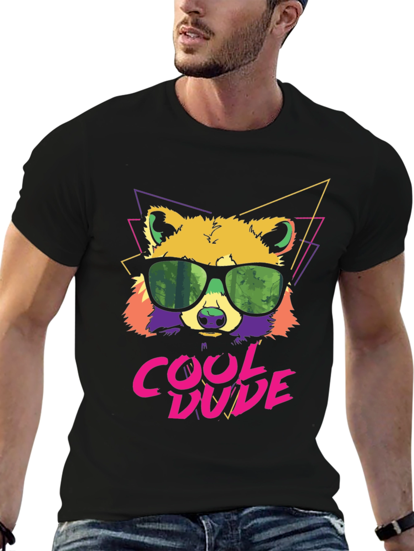 Cool Dude Raccoon Graphic Tee - Black