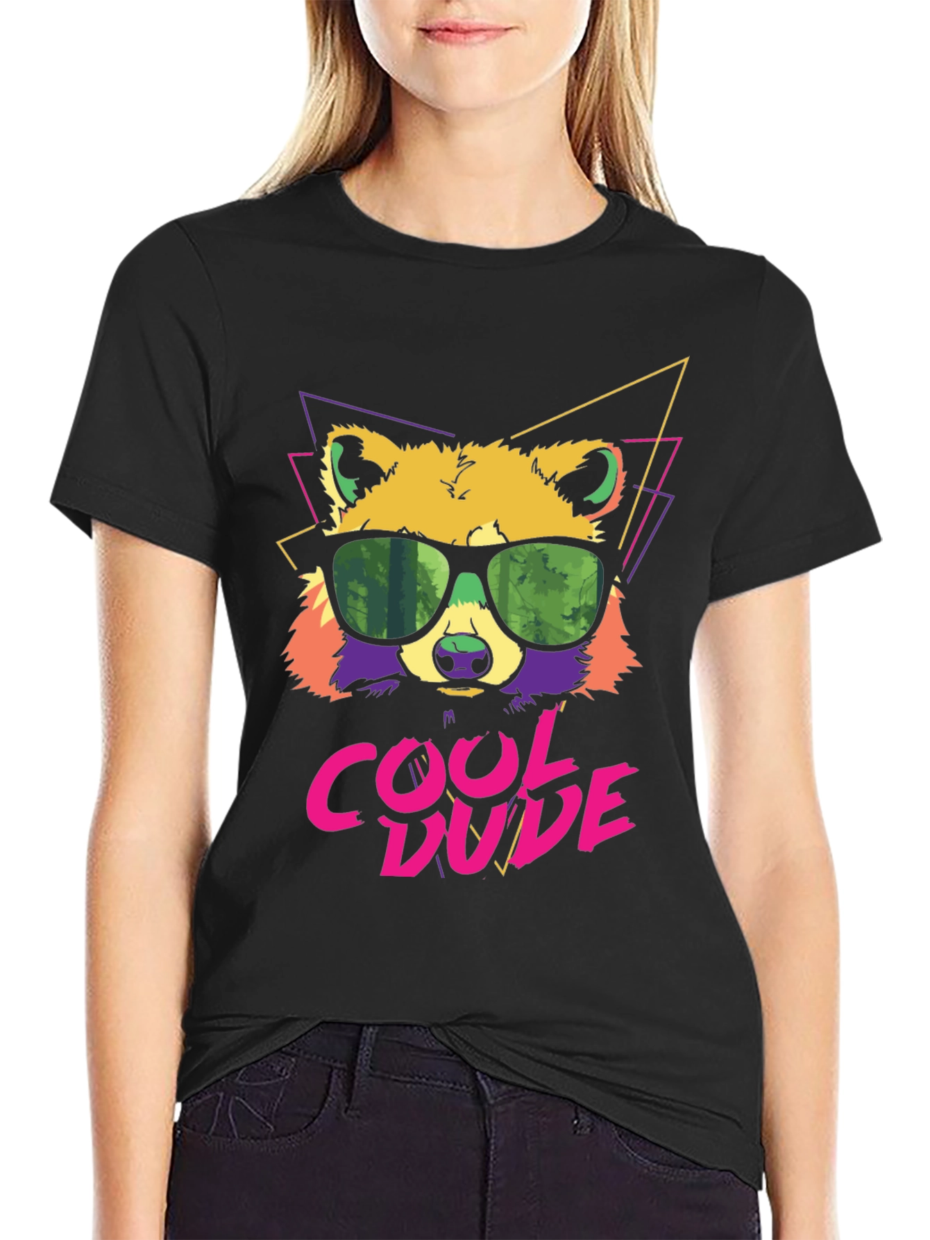 Cool Dude Raccoon Graphic Tee - Black