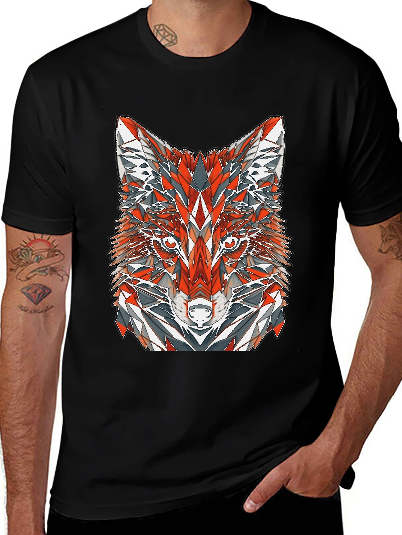 Geometric Fox Graphic Print T-Shirt