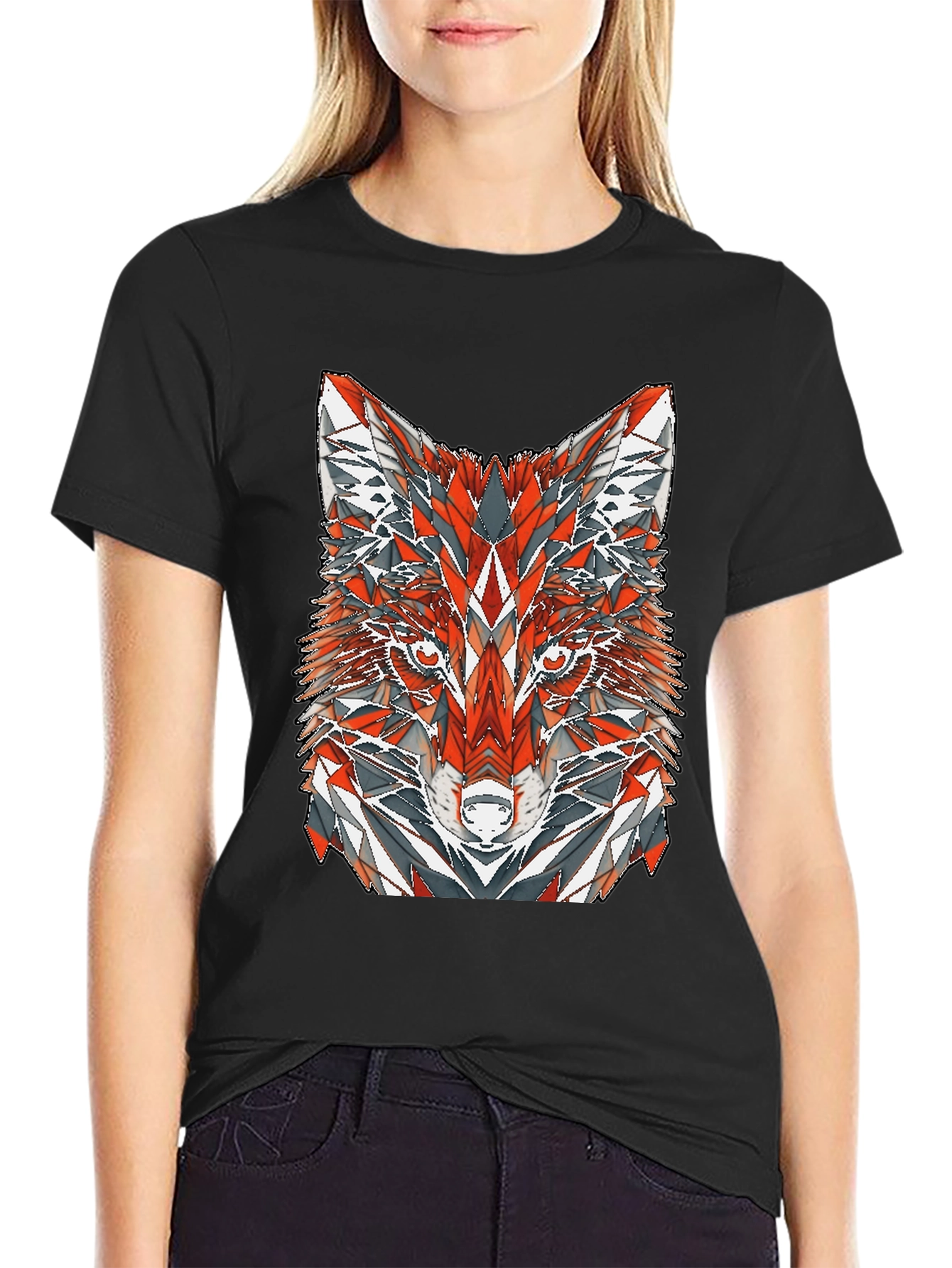 Geometric Fox Graphic Print T-Shirt