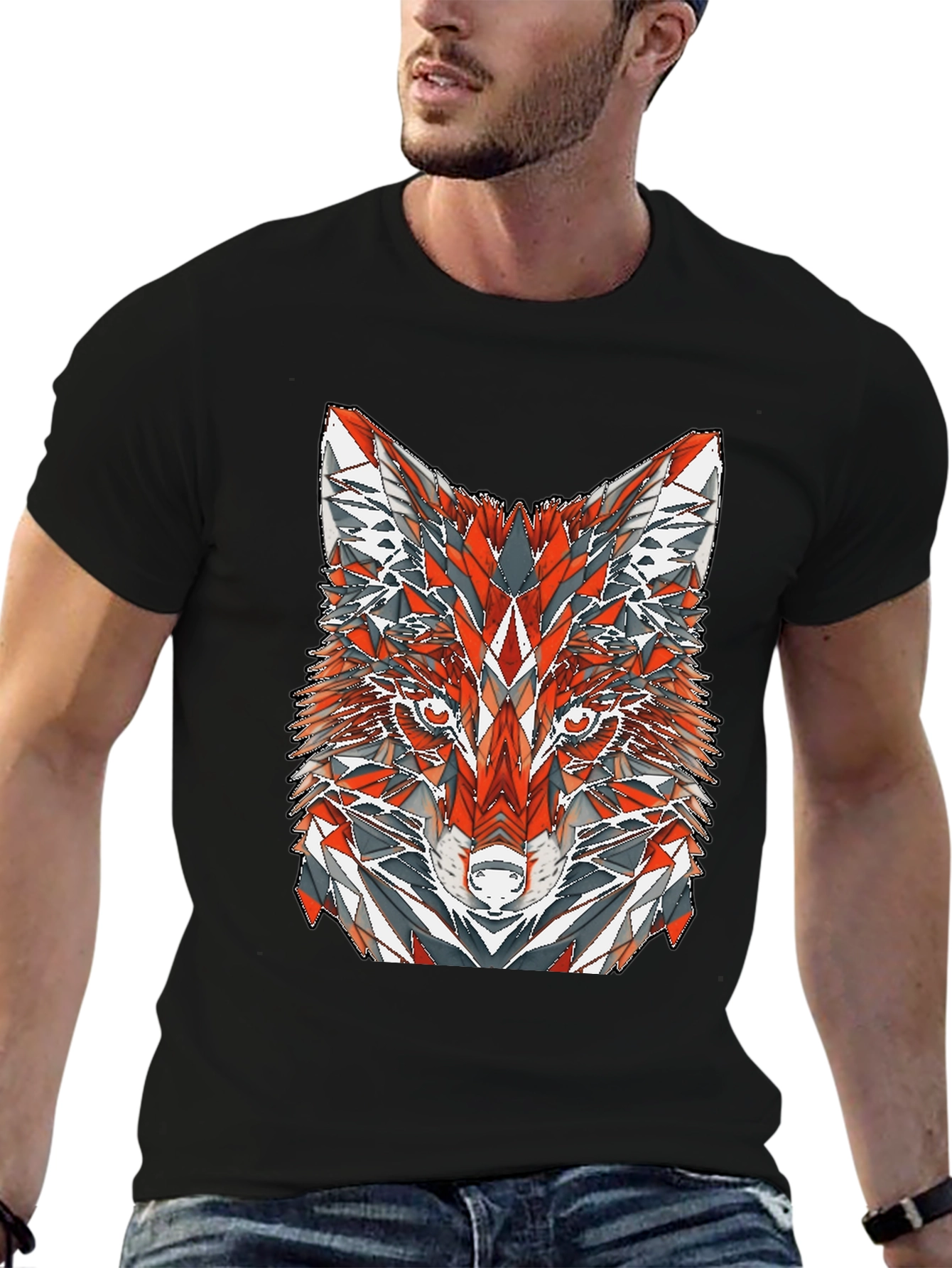 Geometric Fox Graphic Print T-Shirt