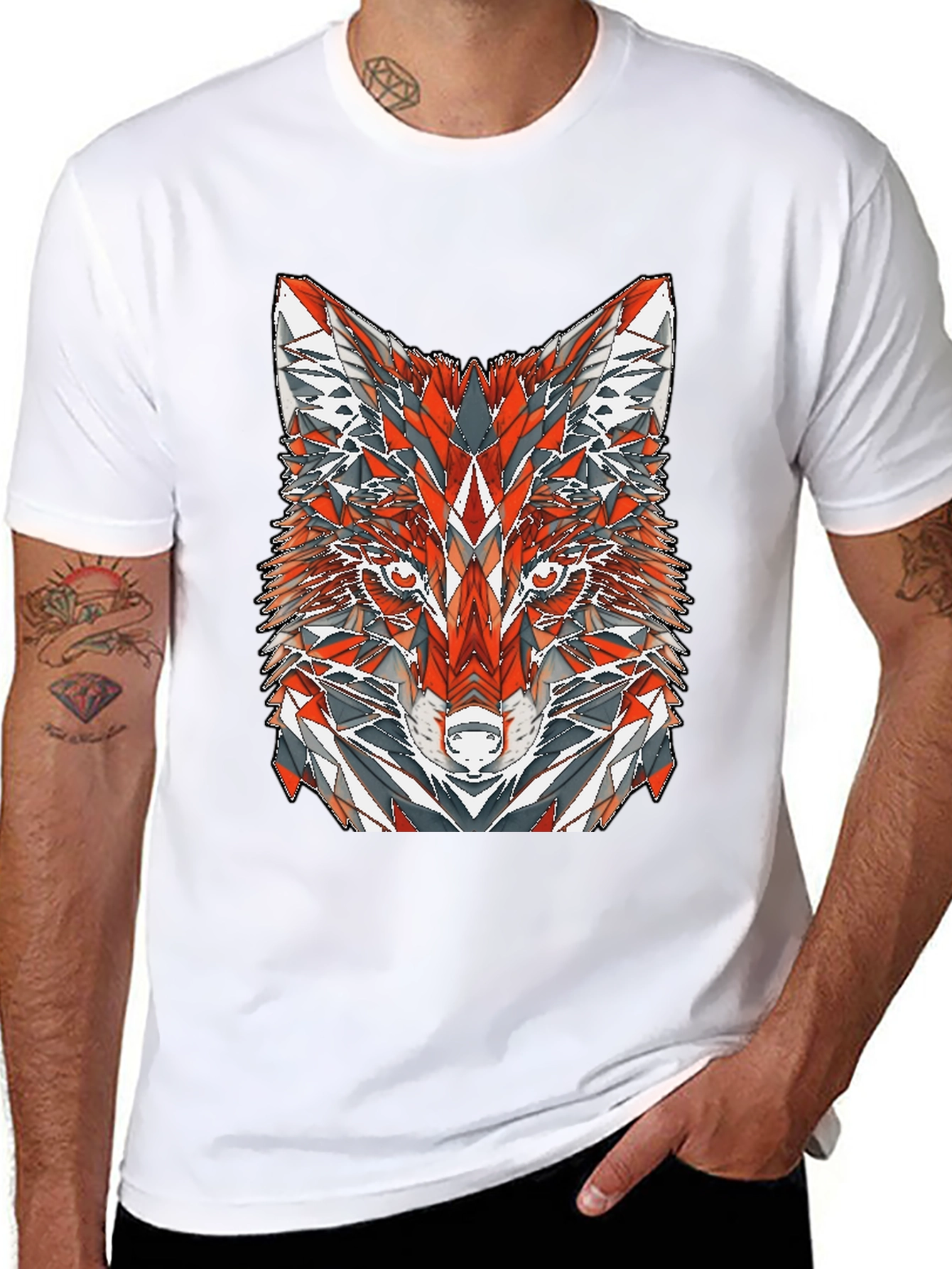 Geometric Fox Graphic Print T-Shirt