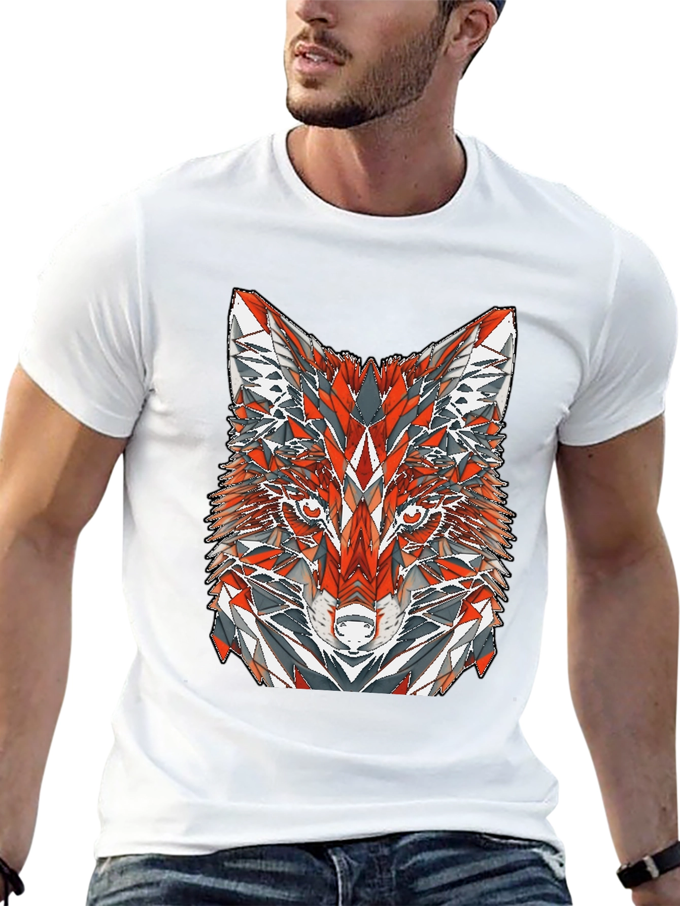 Geometric Fox Graphic Print T-Shirt