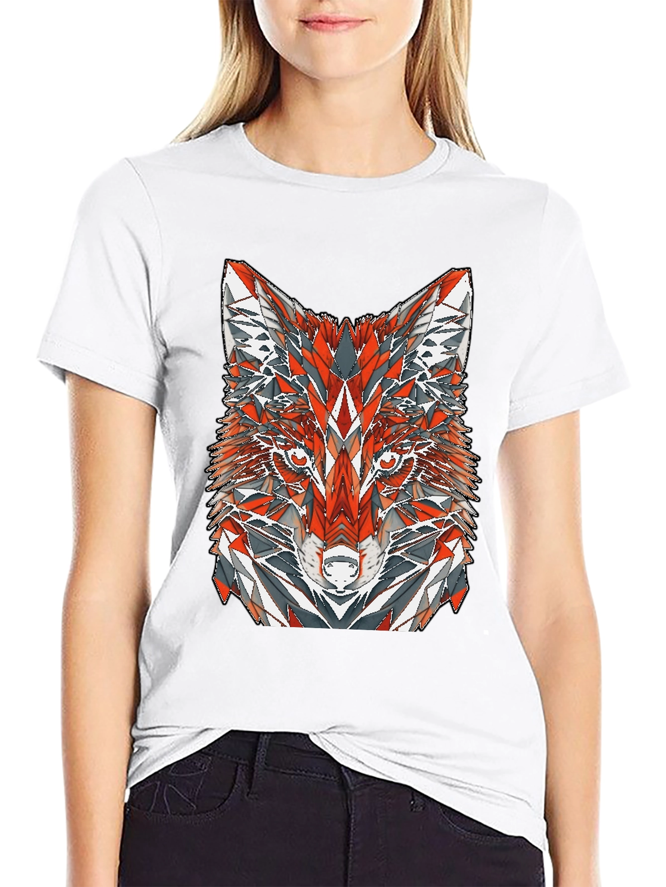 Geometric Fox Graphic Print T-Shirt