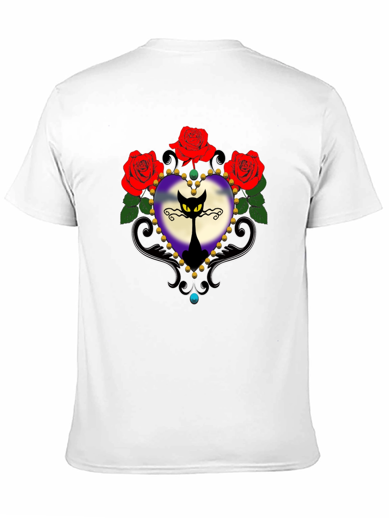 Gothic Cat & Roses Graphic Tee - Black