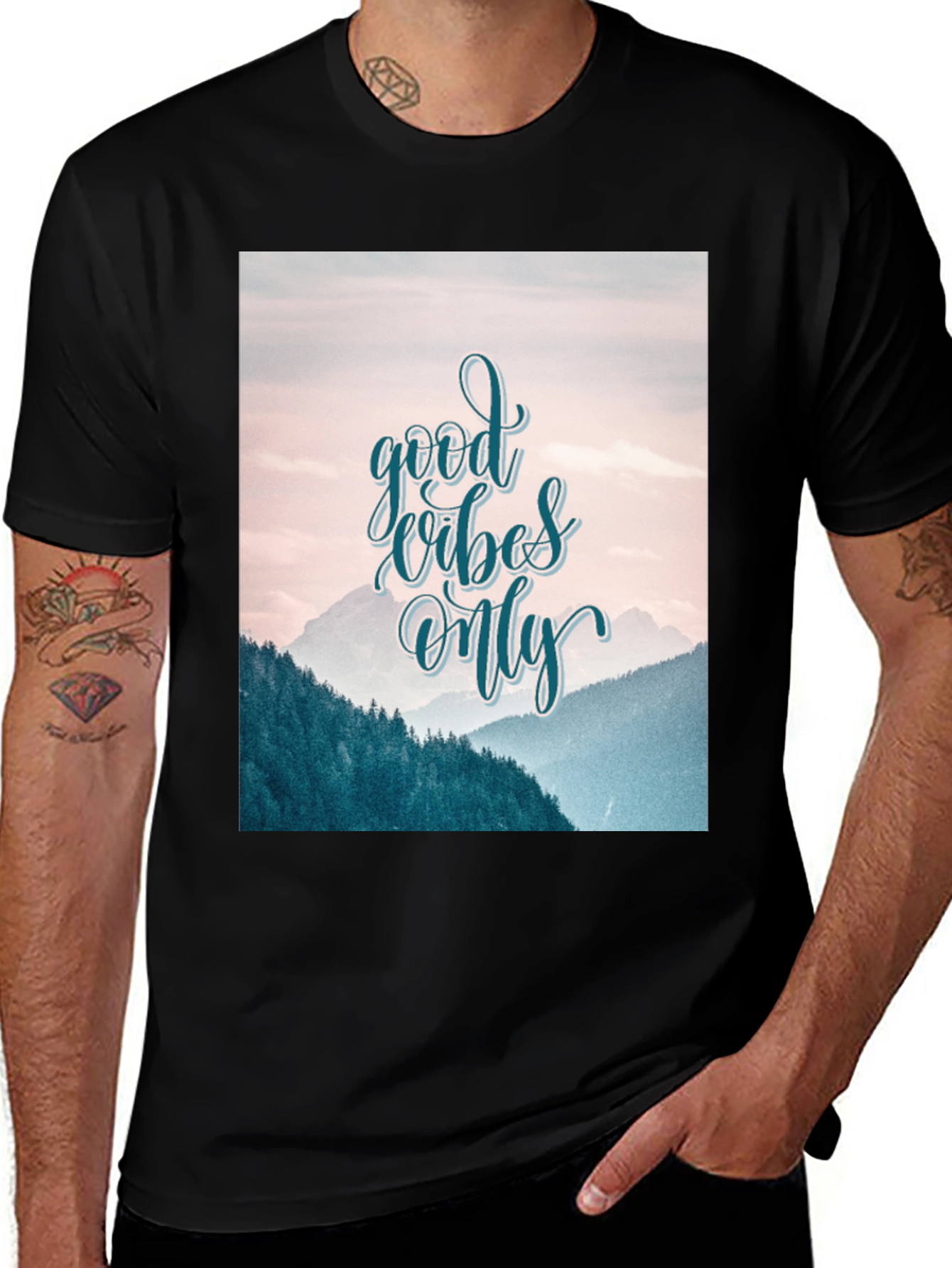 Good Vibes Only Graphic Tee - Mountain Scene