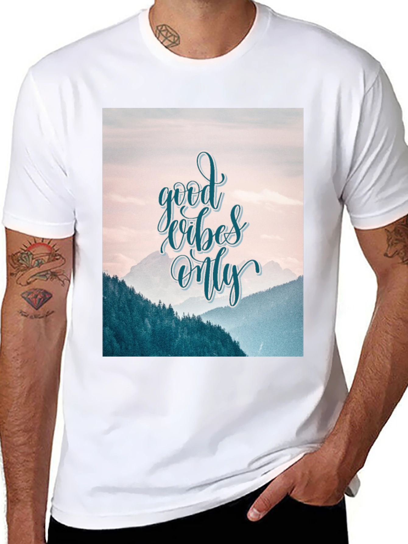 Good Vibes Only Graphic Tee - Mountain Scene