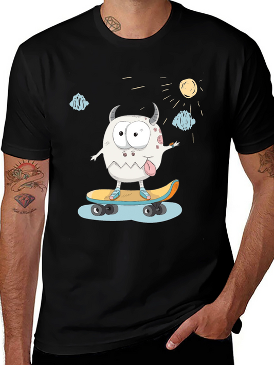 Skateboarding Monster Graphic Tee - Black Cotton T-Shirt