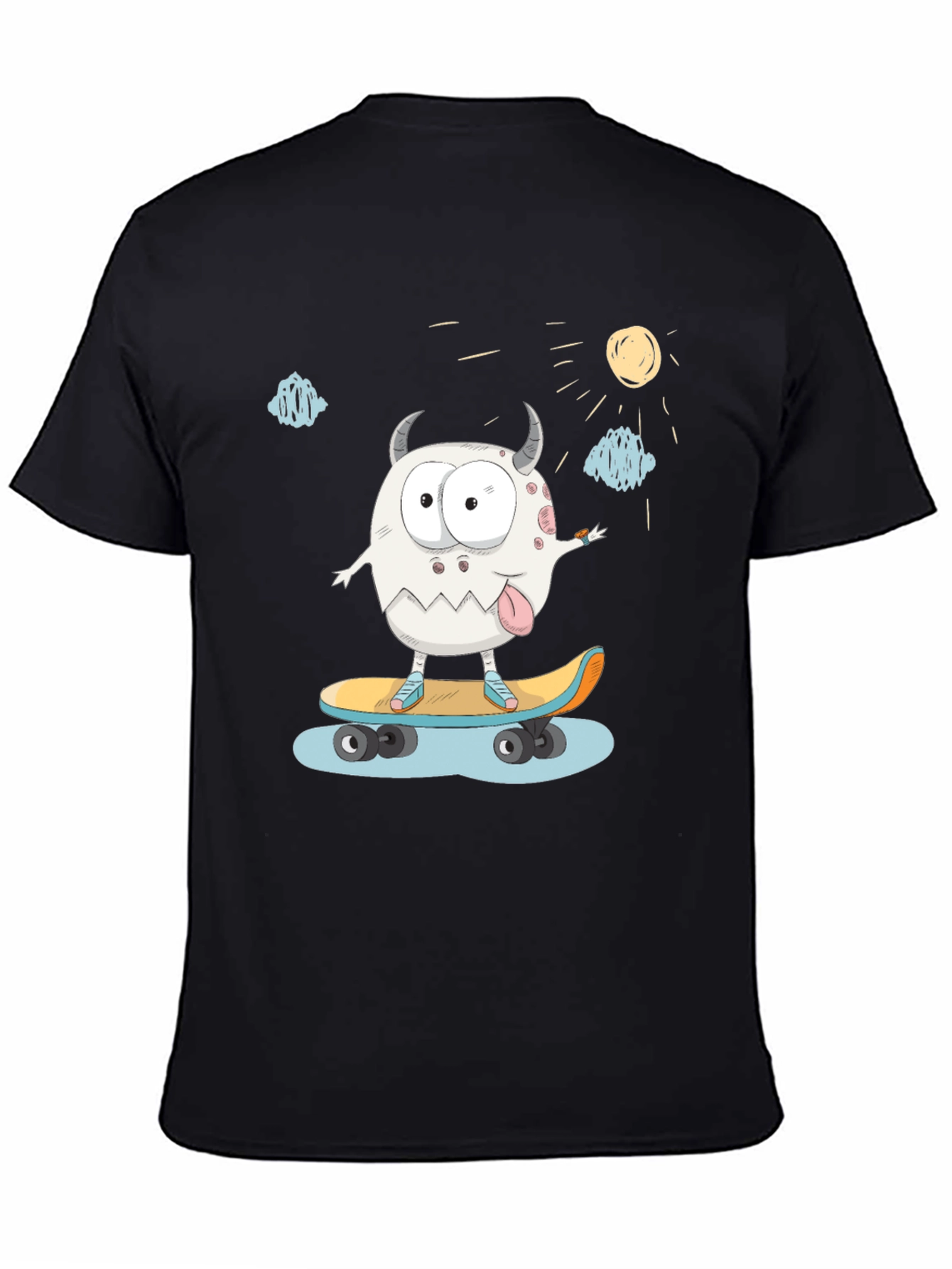Skateboarding Monster Graphic Tee - Black Cotton T-Shirt