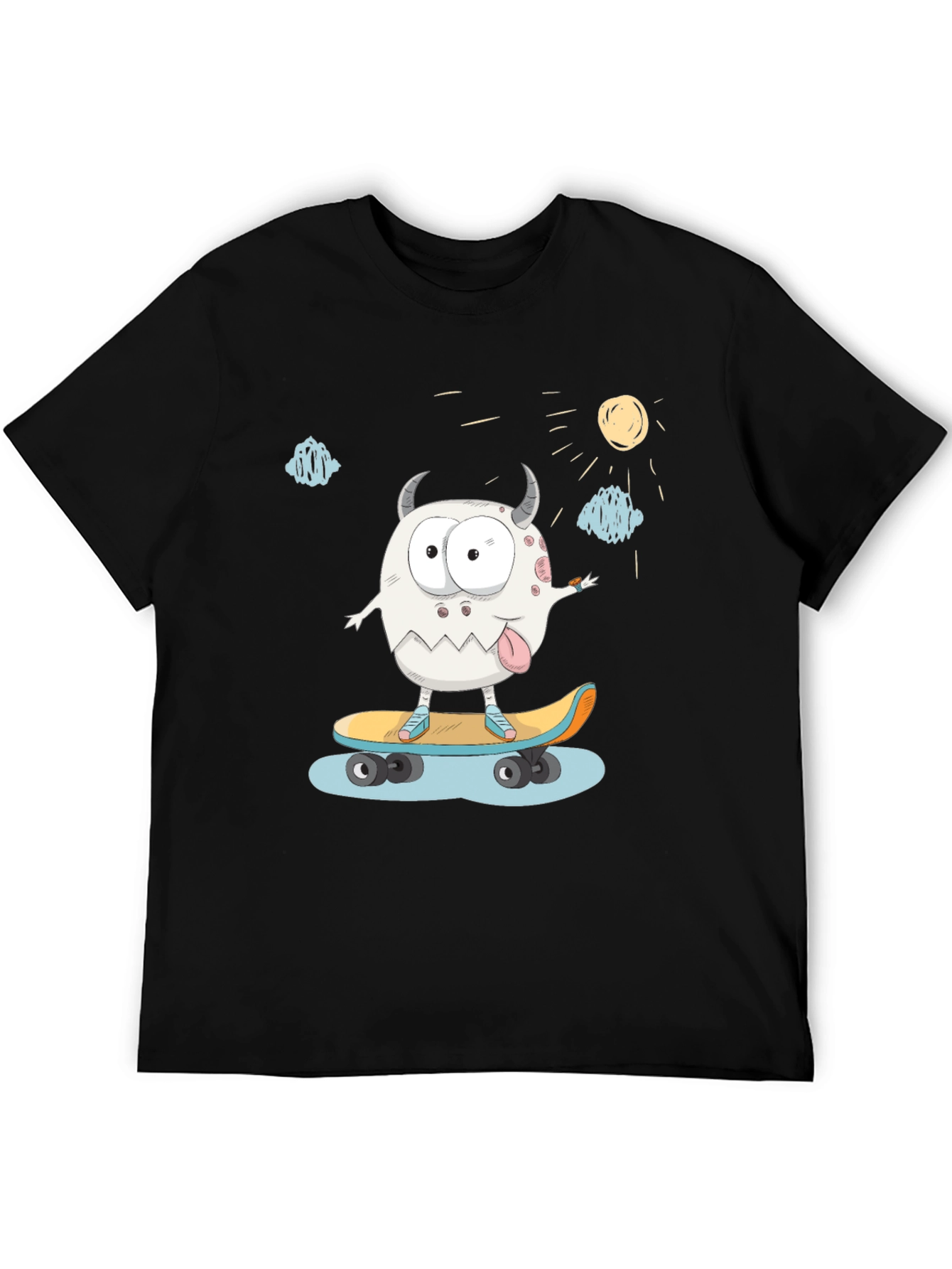 Skateboarding Monster Graphic Tee - Black Cotton T-Shirt
