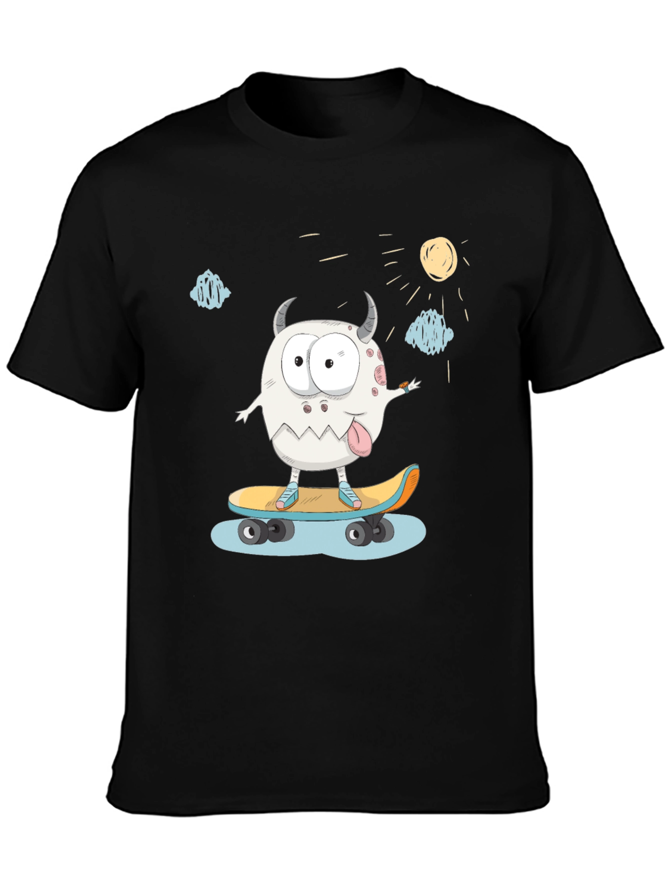 Skateboarding Monster Graphic Tee - Black Cotton T-Shirt