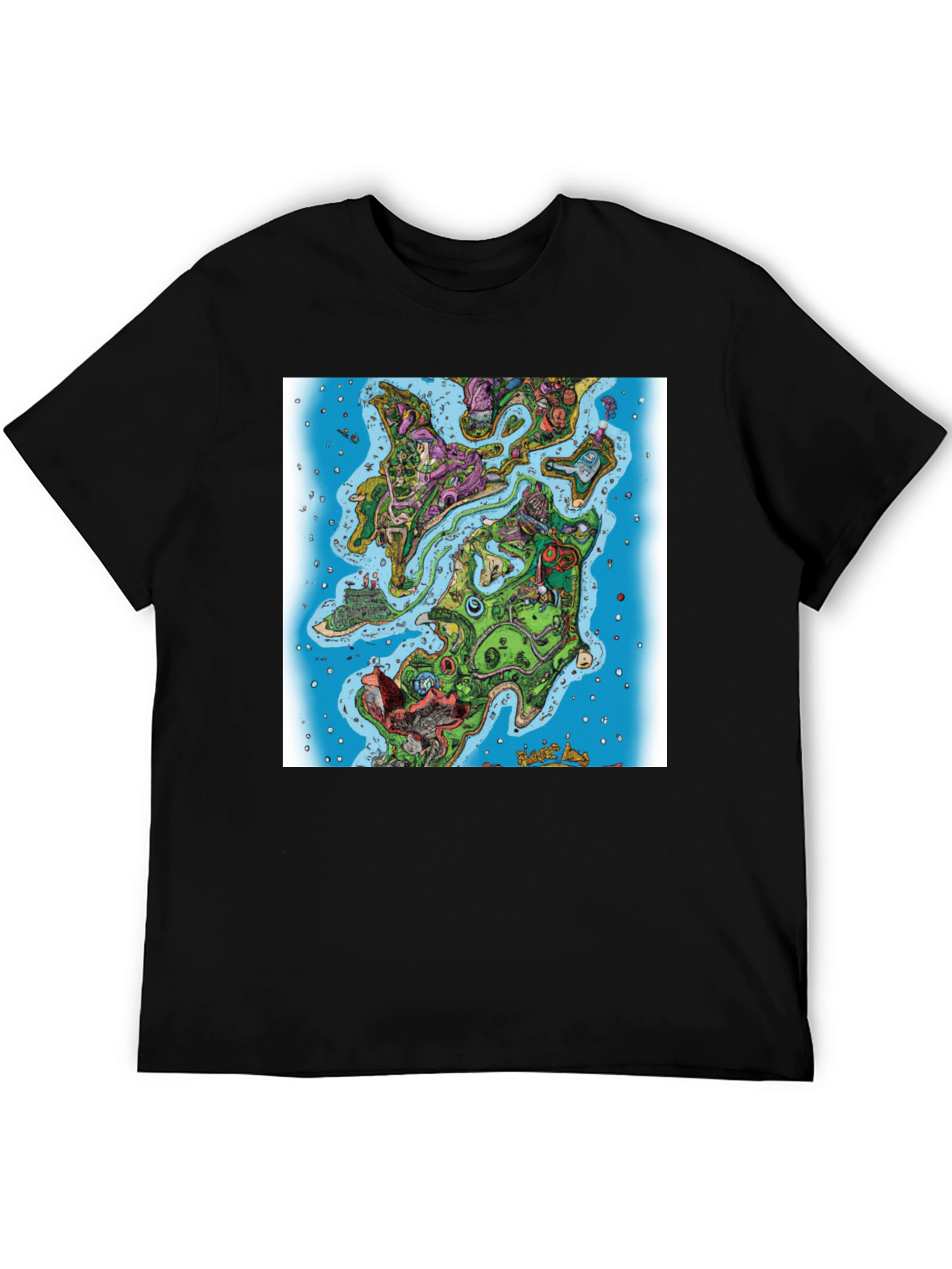 Cartoon Map Graphic Print Black T-Shirt