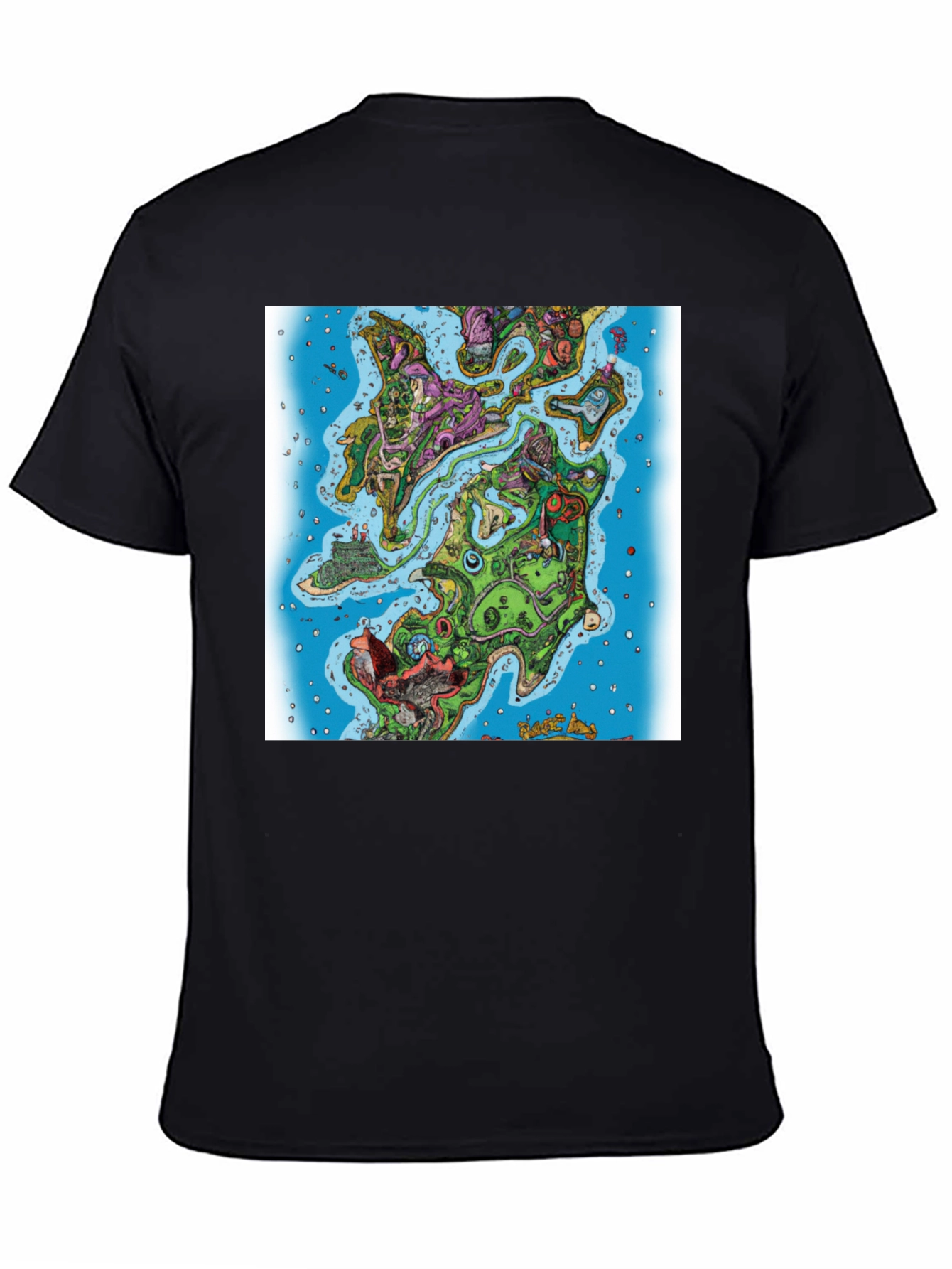 Cartoon Map Graphic Print Black T-Shirt