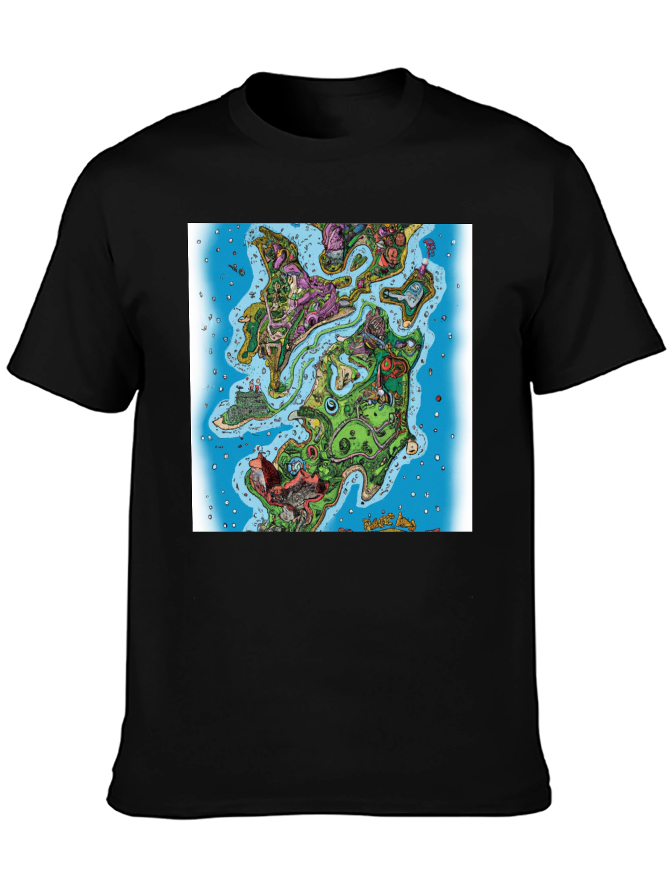Cartoon Map Graphic Print Black T-Shirt