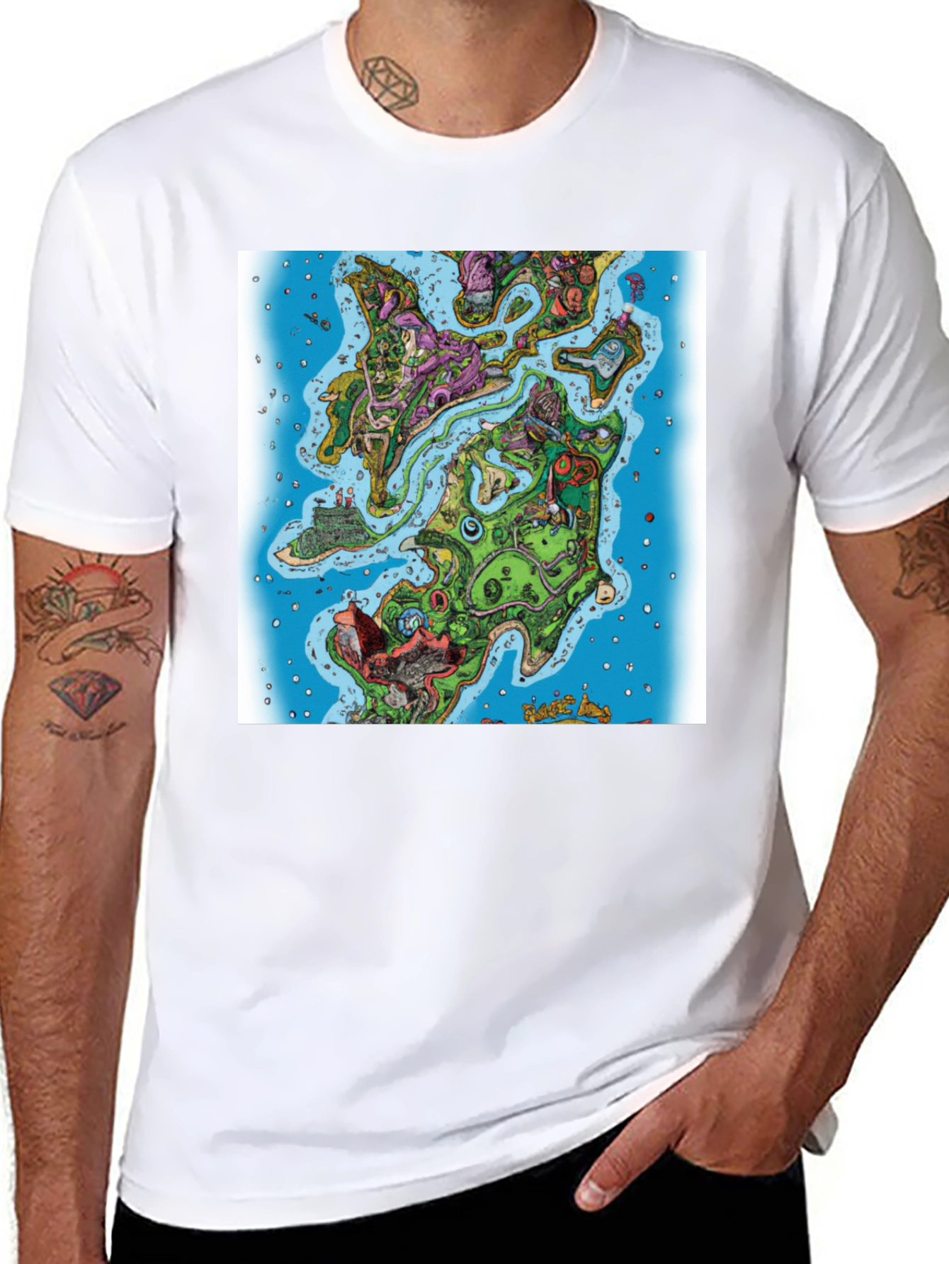 Cartoon Map Graphic Print Black T-Shirt