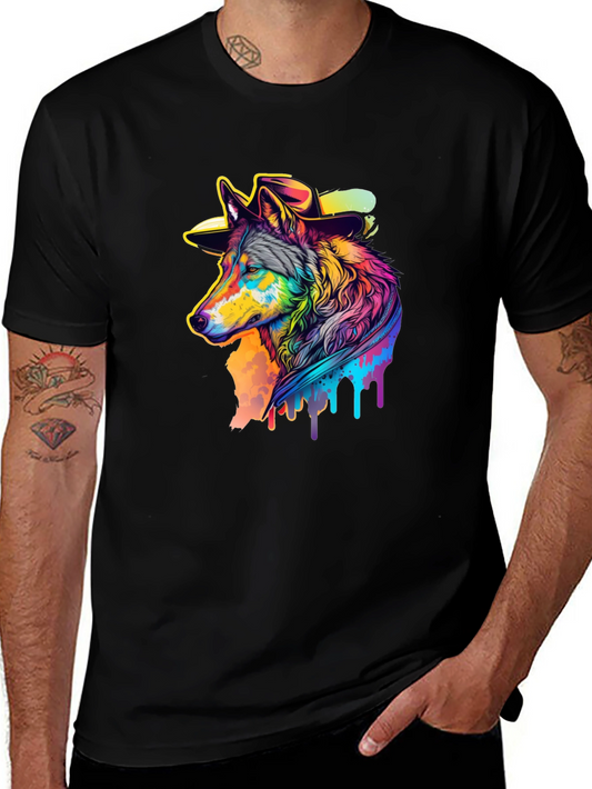 Colorful Wolf Graphic Tee - Artistic Animal Design