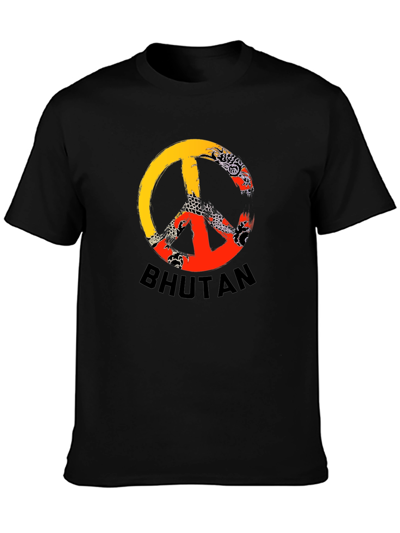 Bhutan Flag Peace Sign Graphic T-Shirt