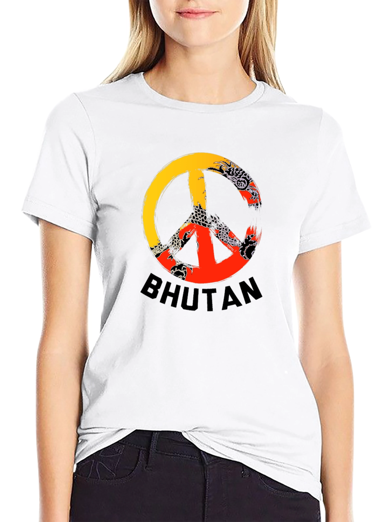 Bhutan Flag Peace Sign Graphic T-Shirt