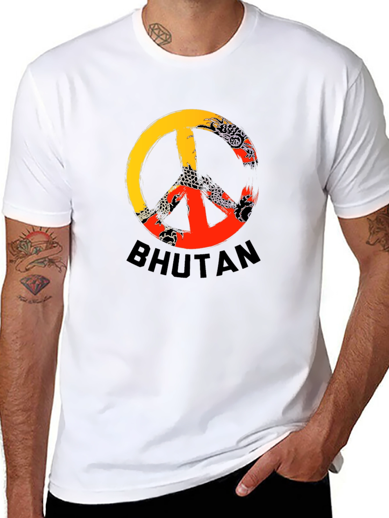 Bhutan Flag Peace Sign Graphic T-Shirt