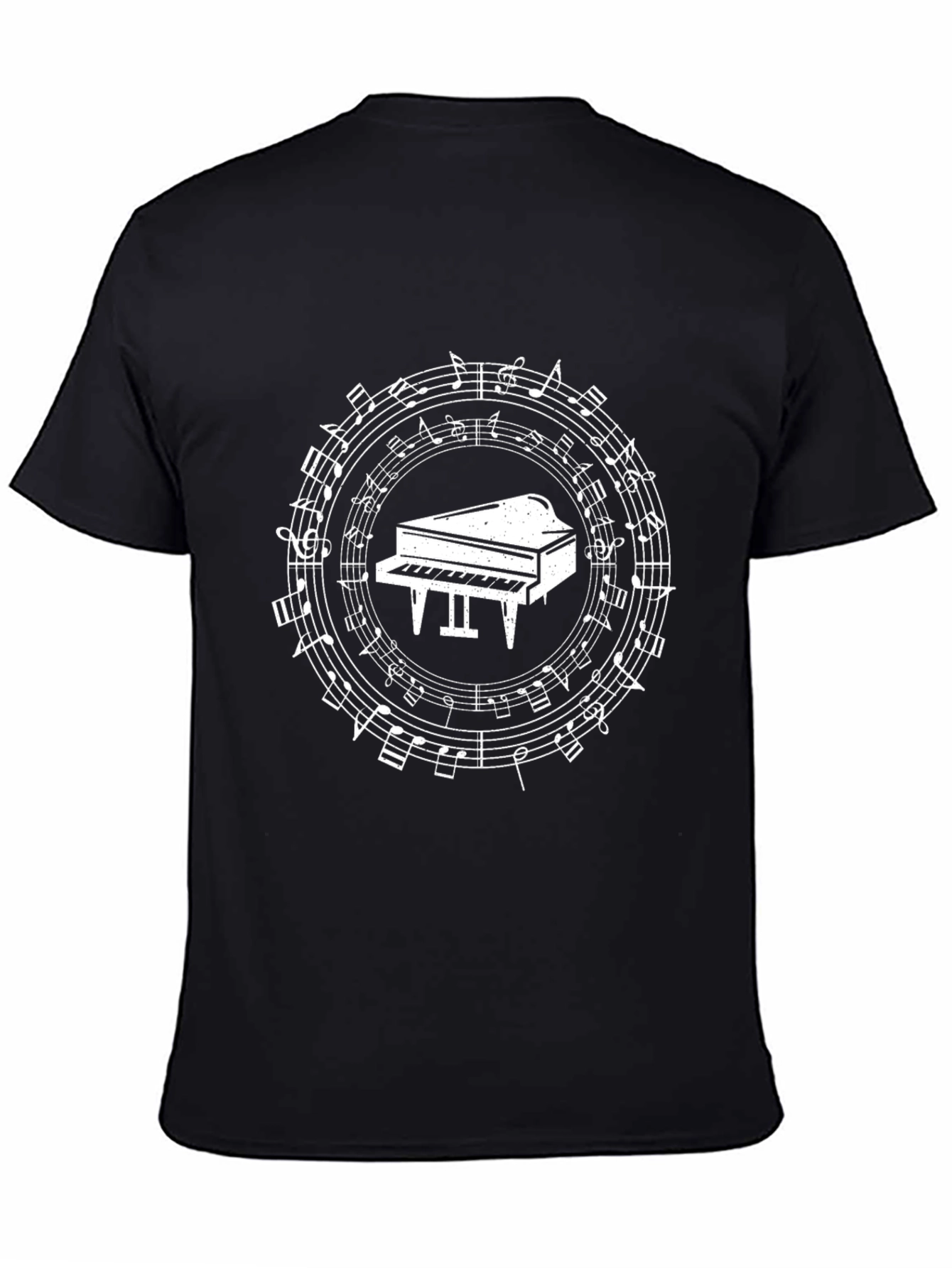 Musical Piano Graphic Tee - Black Cotton T-Shirt