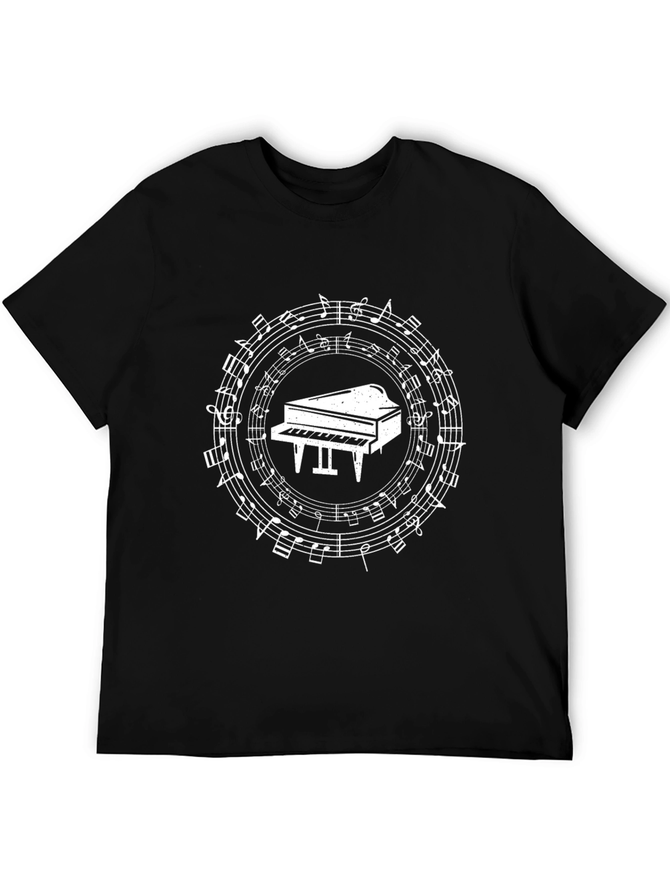 Musical Piano Graphic Tee - Black Cotton T-Shirt