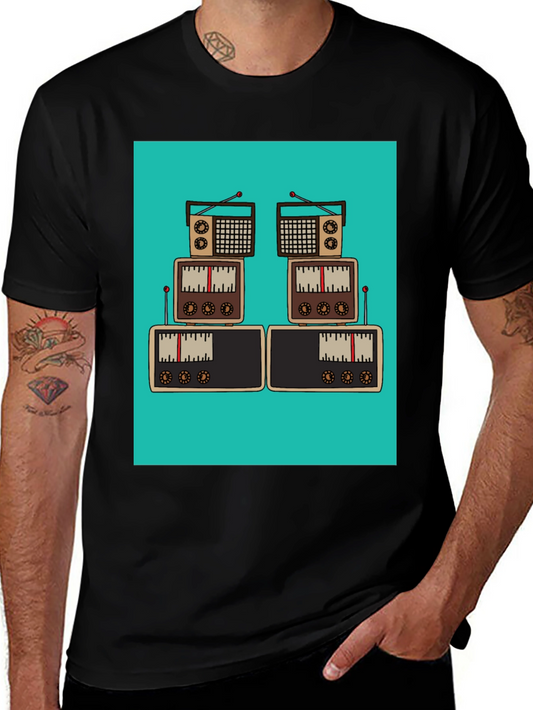 Vintage Radio Stack Graphic Tee - Retro Style