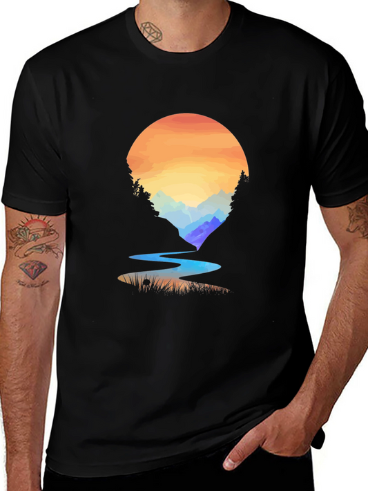 Sunset River Graphic T-Shirt - Nature Inspired Design