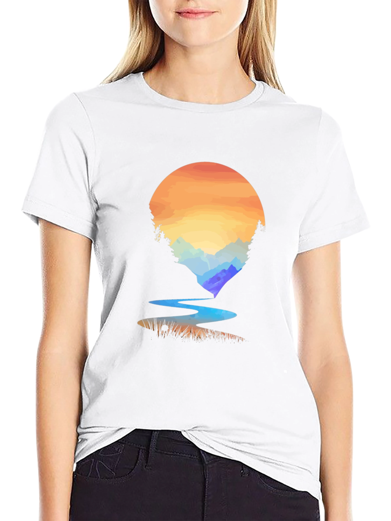Sunset River Graphic T-Shirt - Nature Inspired Design