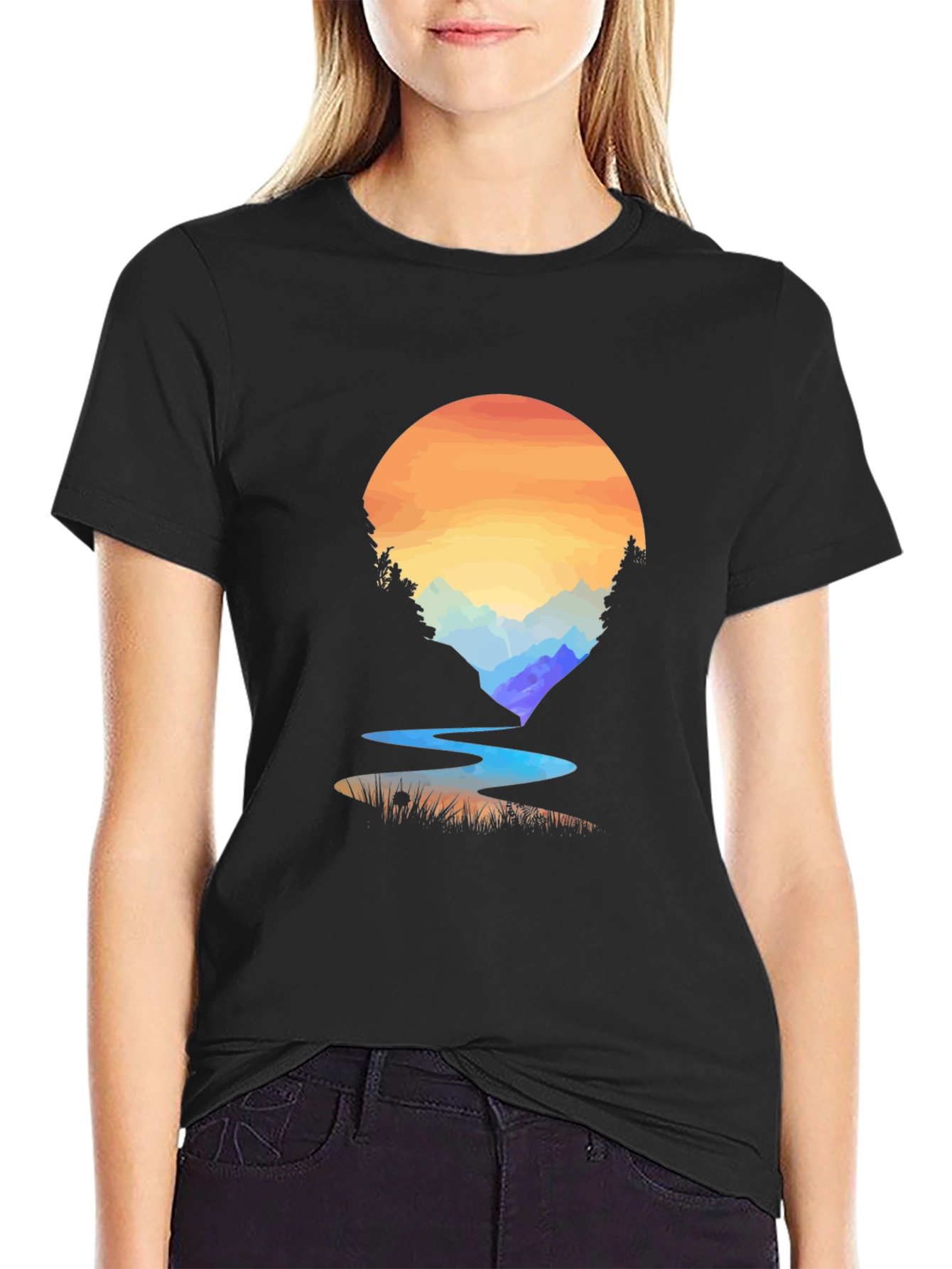 Sunset River Graphic T-Shirt - Nature Inspired Design
