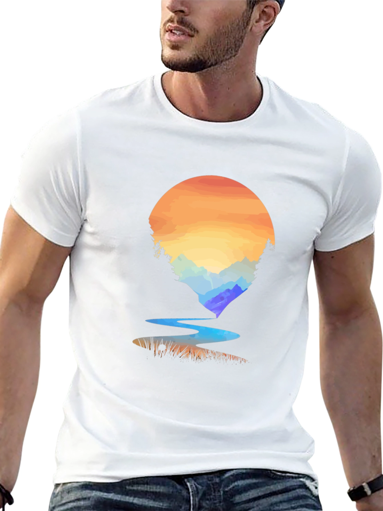 Sunset River Graphic T-Shirt - Nature Inspired Design