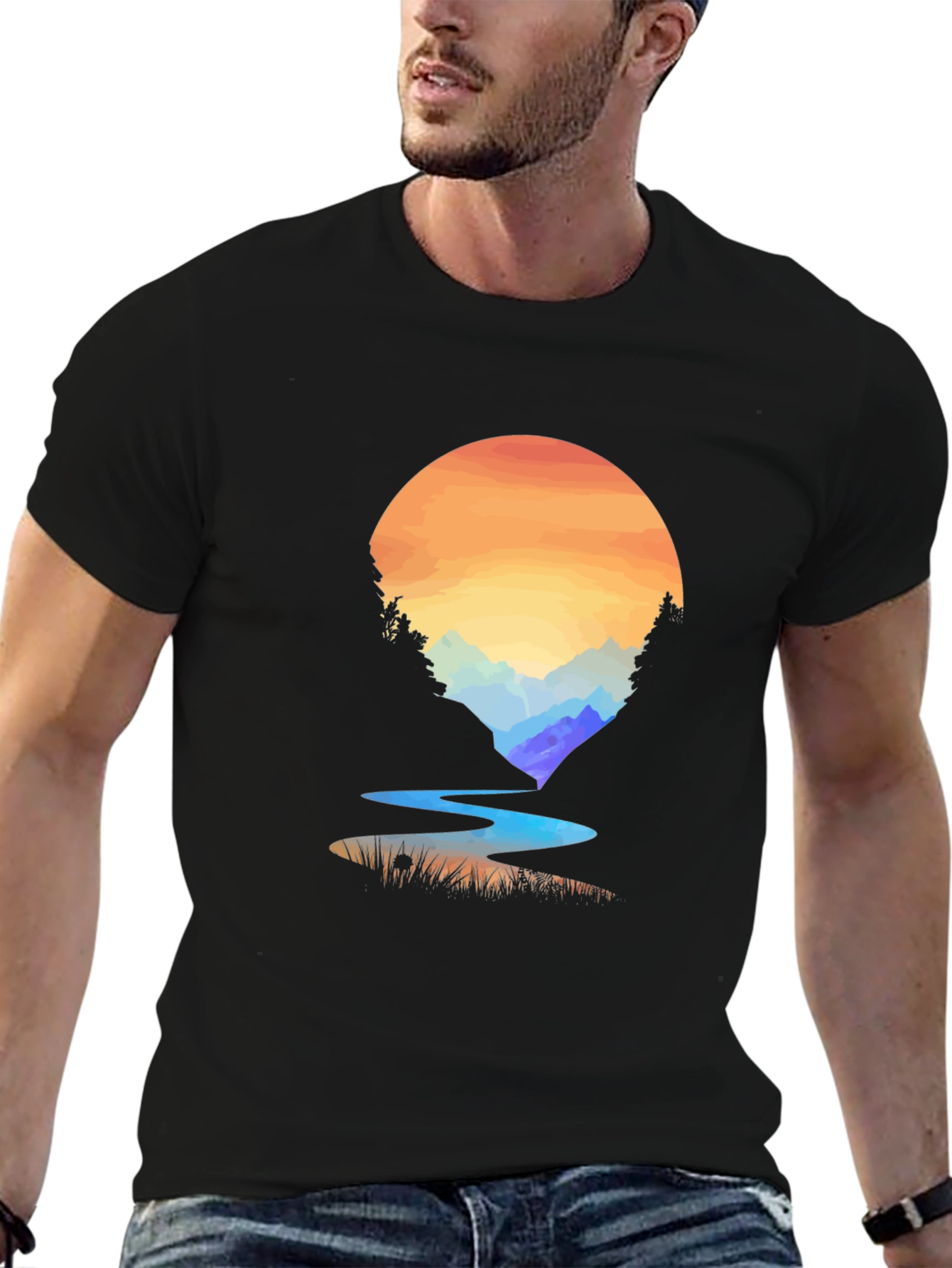 Sunset River Graphic T-Shirt - Nature Inspired Design