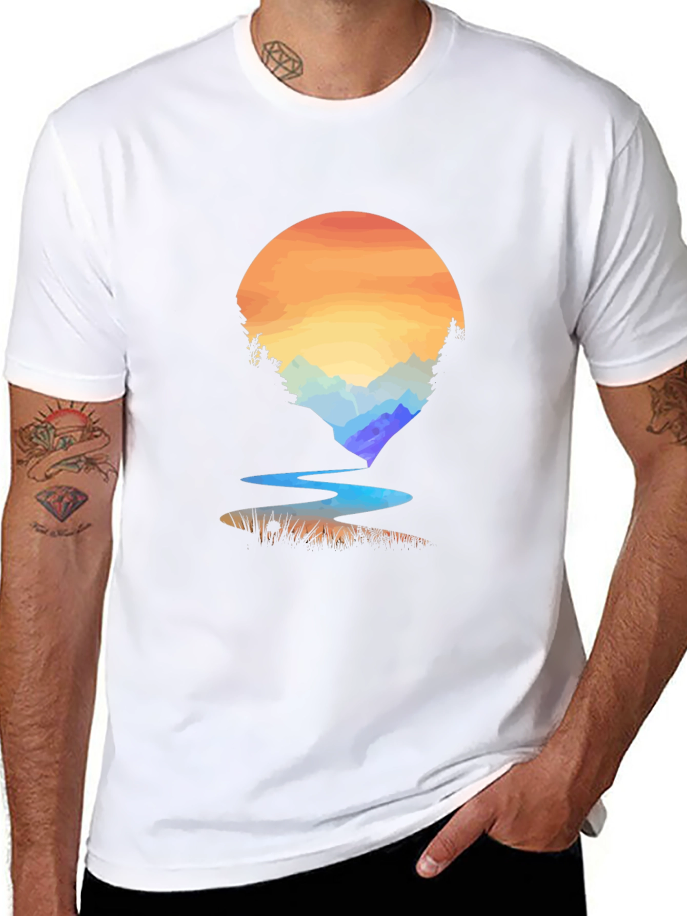 Sunset River Graphic T-Shirt - Nature Inspired Design